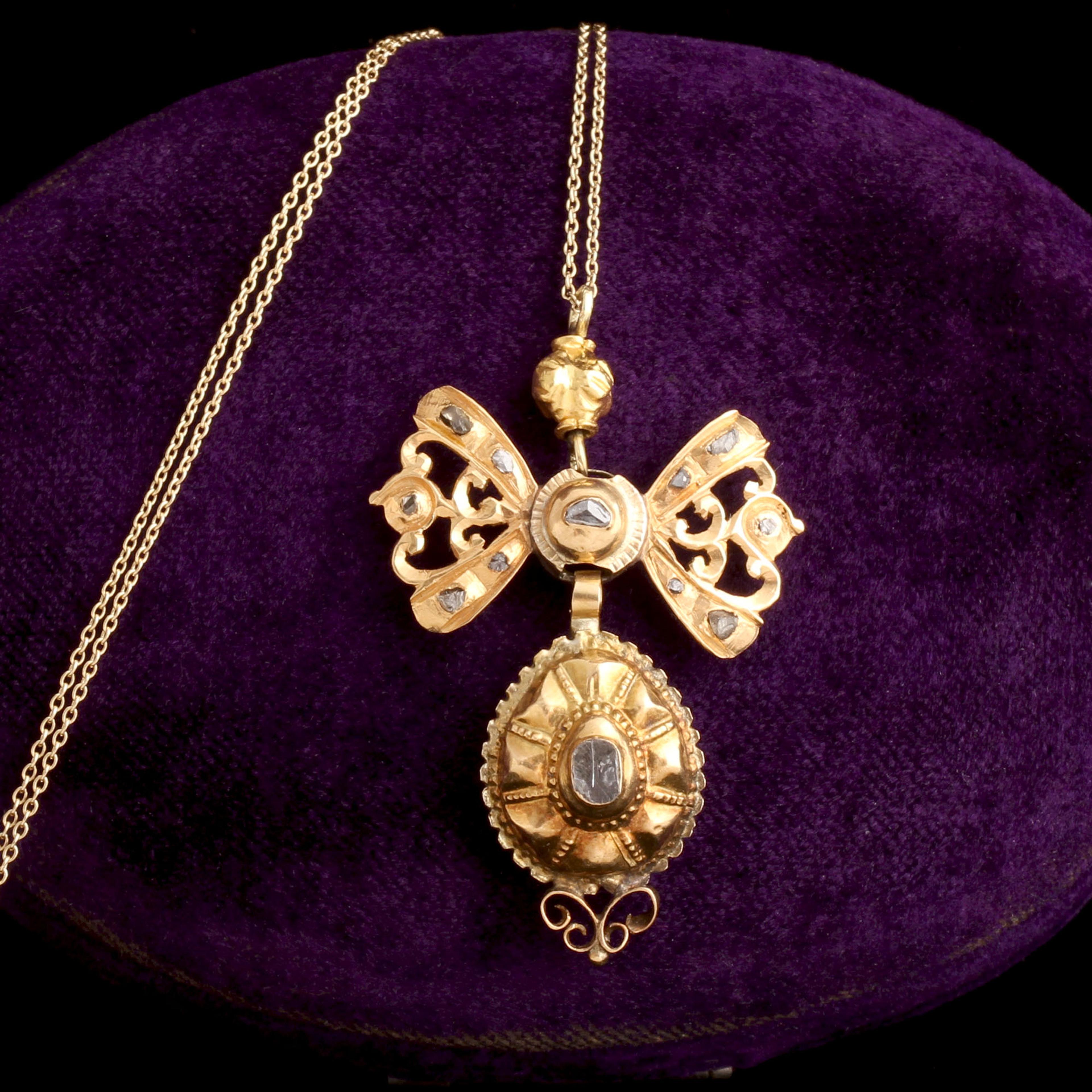 18th Century Iberian Diamond Bow Pendant