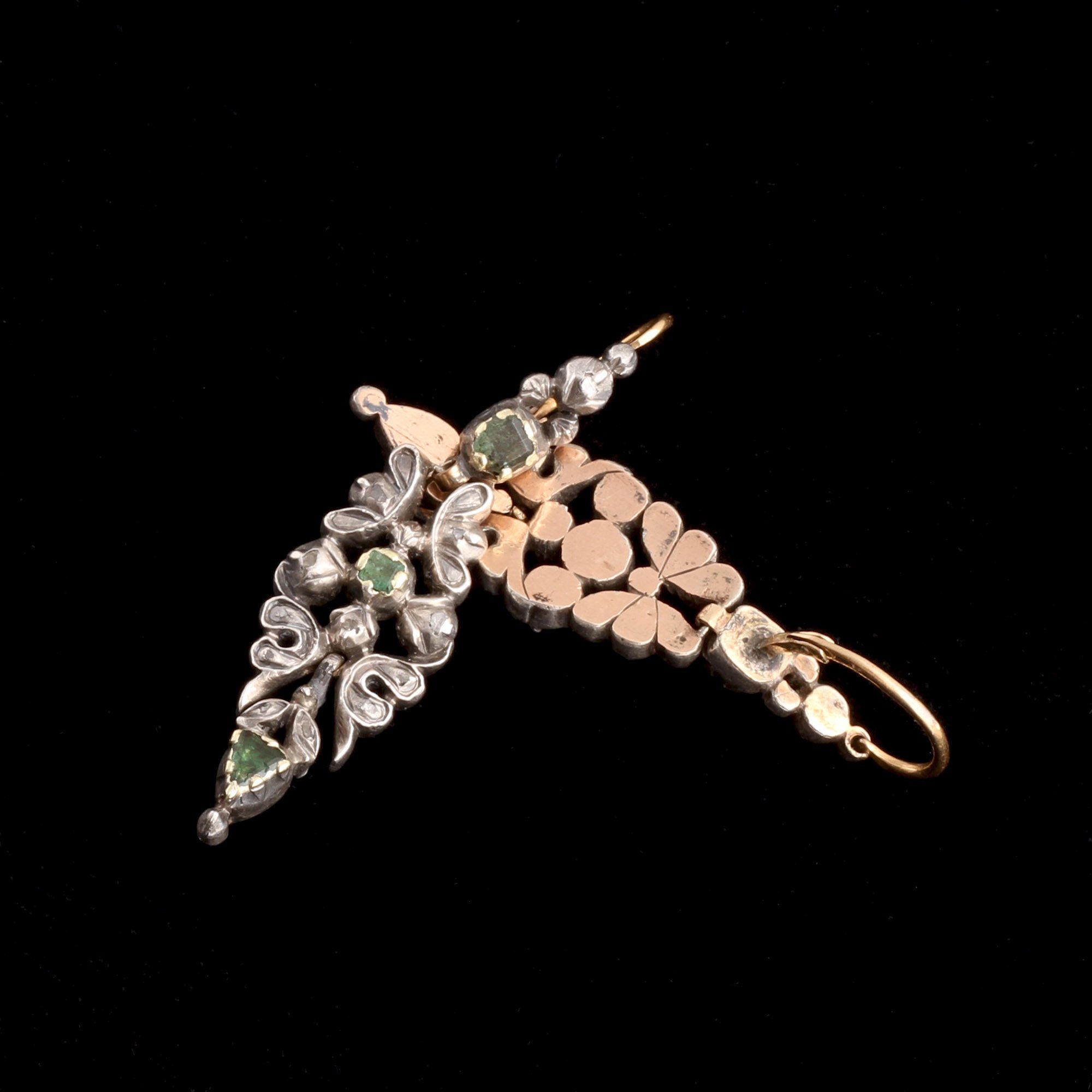 18th Century Iberian Emerald & Diamond Earrings