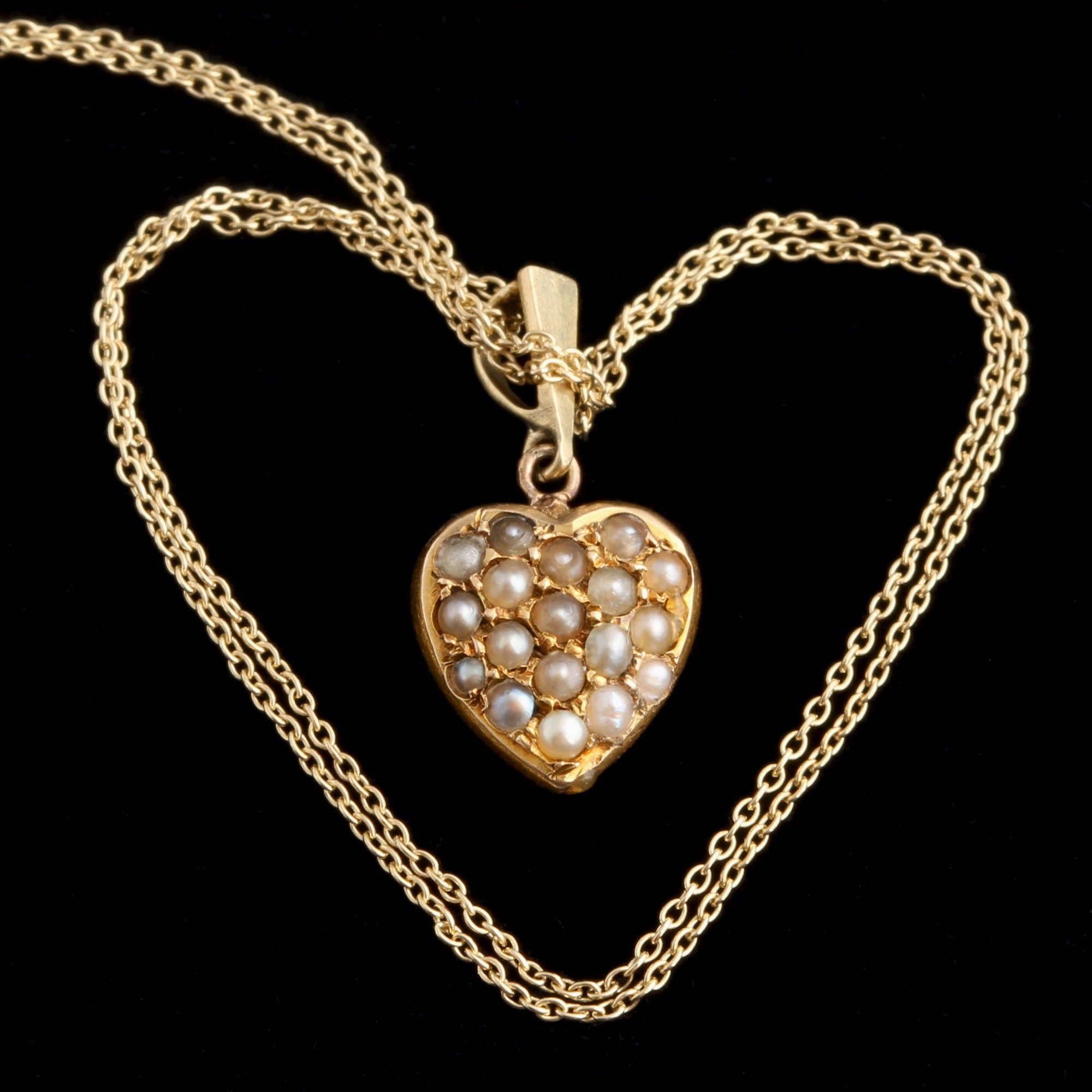 Victorian Pearl-Studded Tiny Heart Pendant