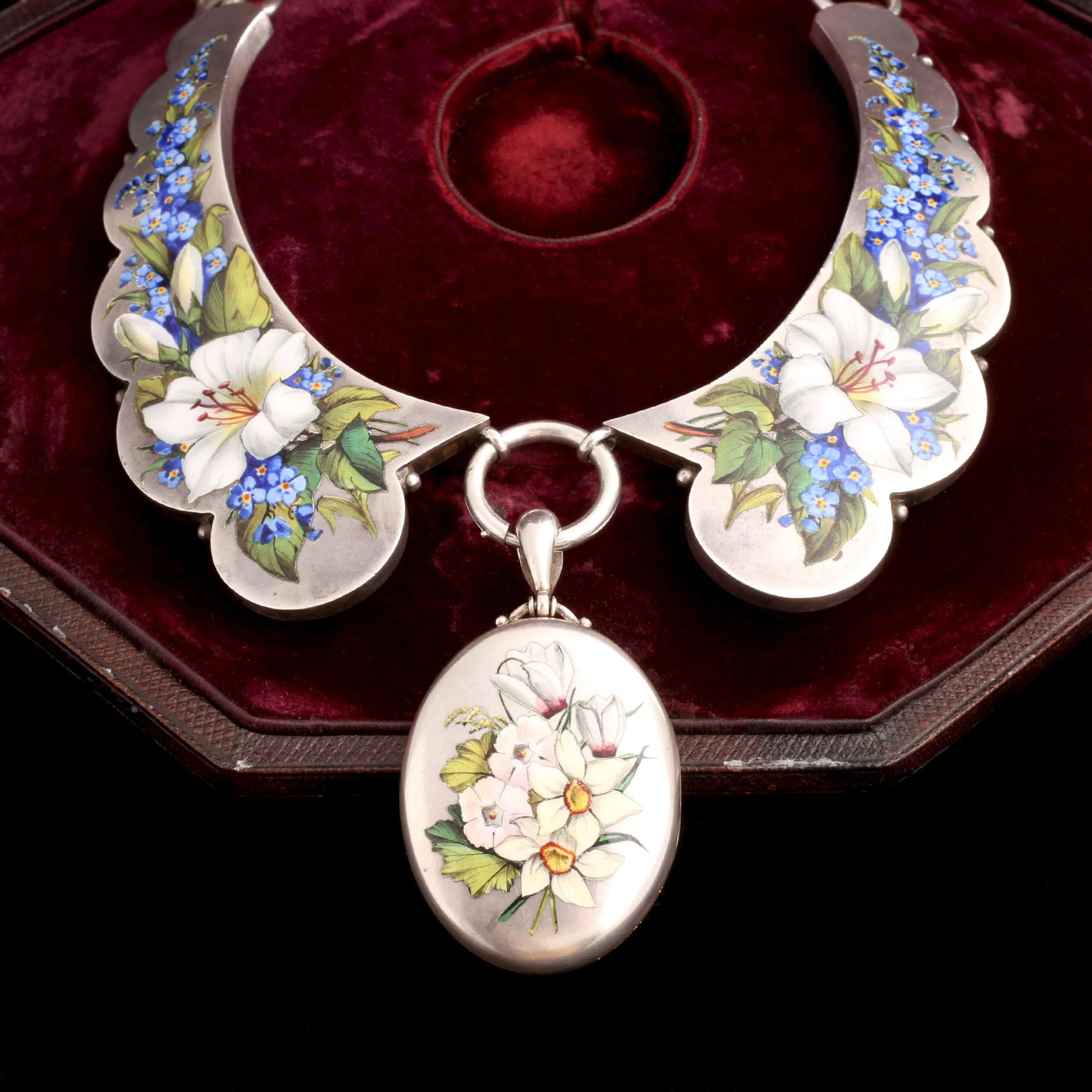 Victorian Silver & Enamel Shirt Collar & Locket