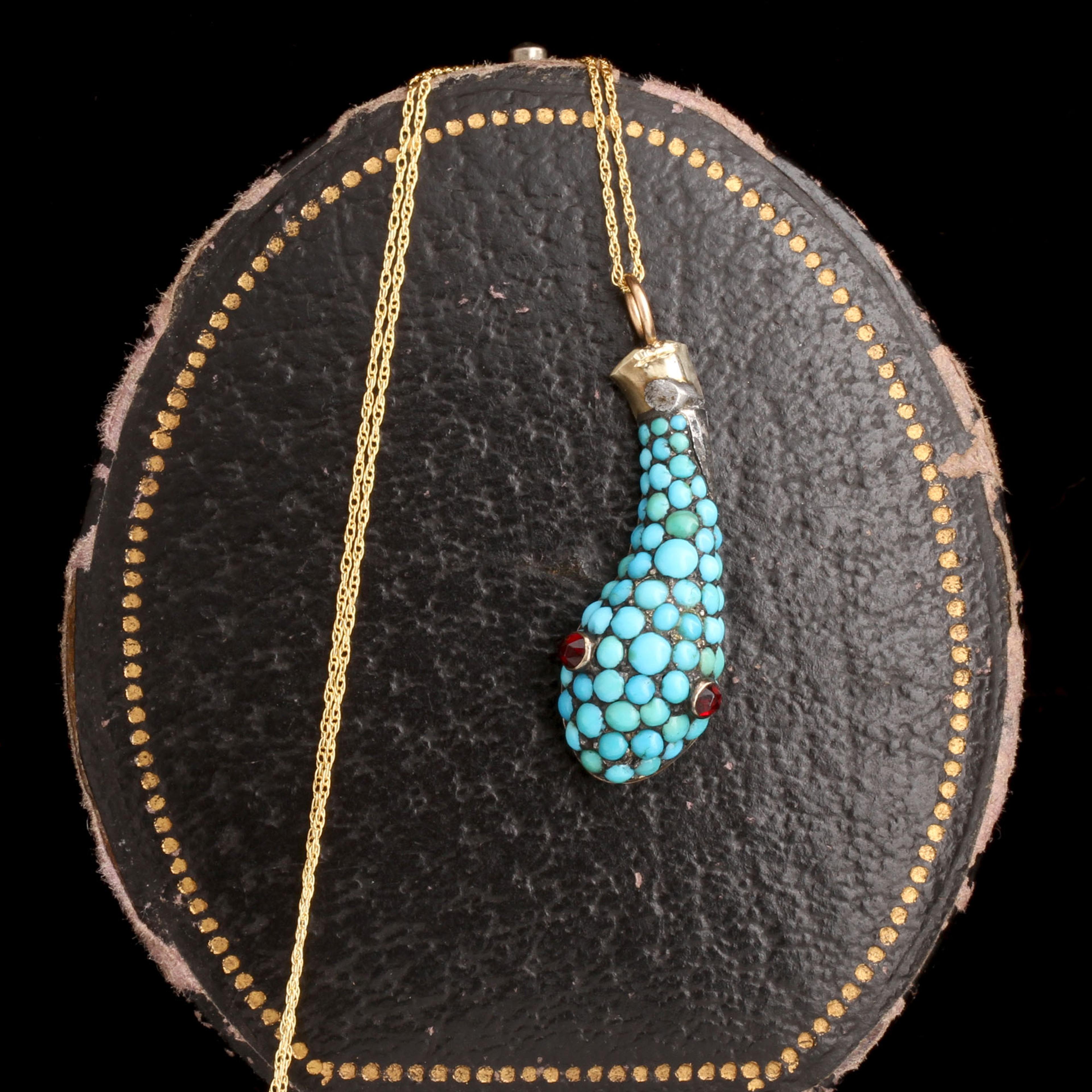 Victorian Turquoise & Garnet Snake Head Necklace