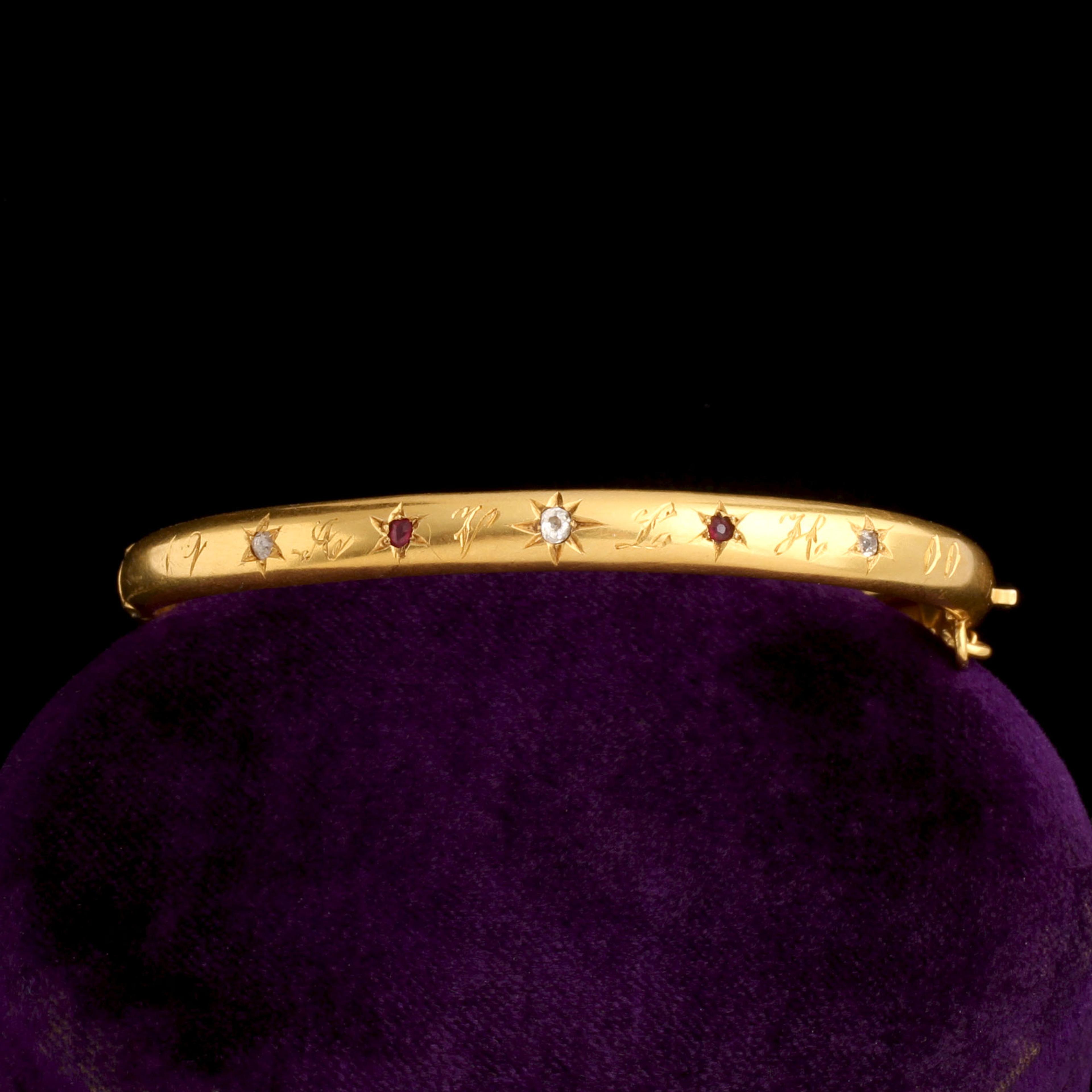 Victorian "A.V.L.H. 1900" Ruby & Diamond Bangle