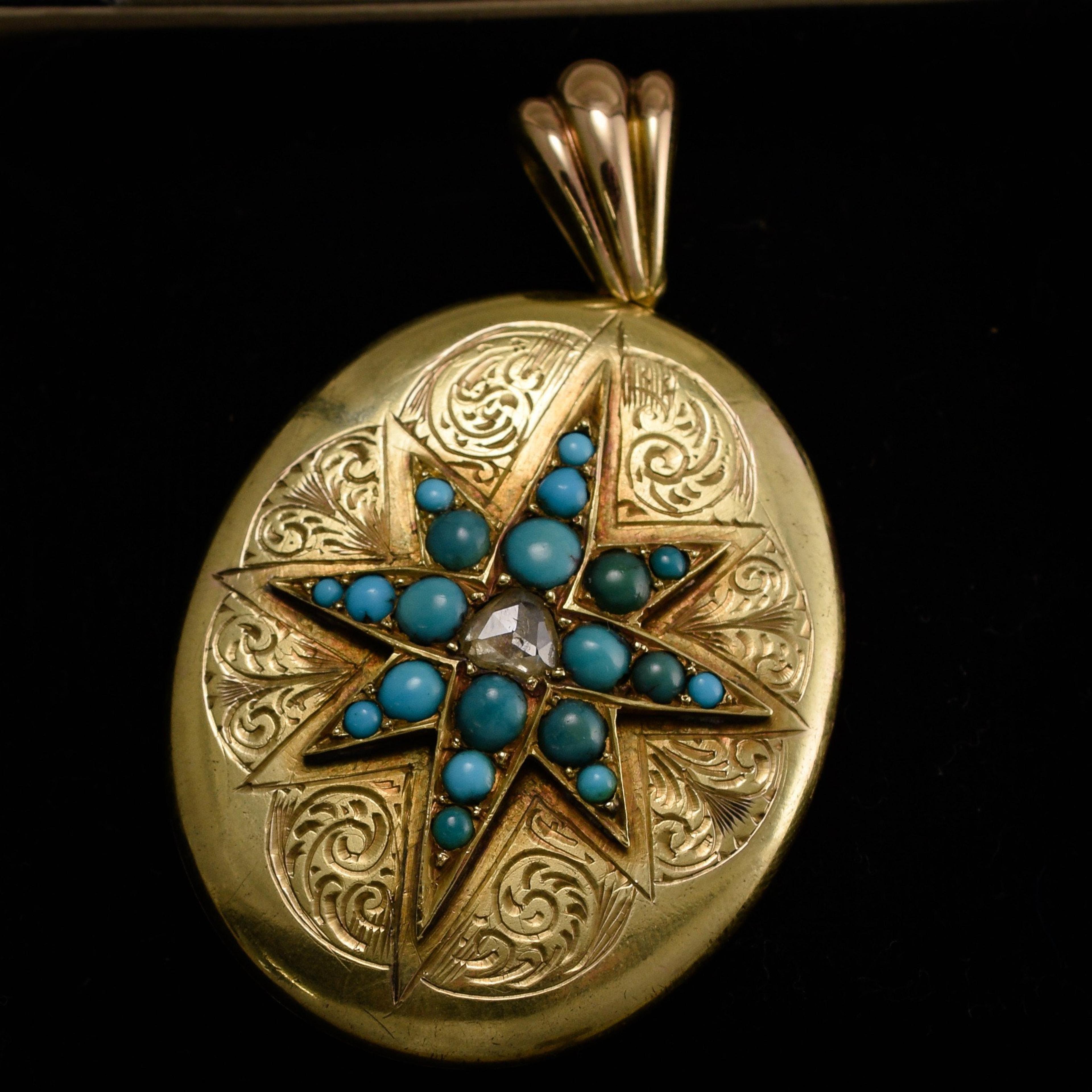 Victorian Turquoise and Diamond Starburst Locket