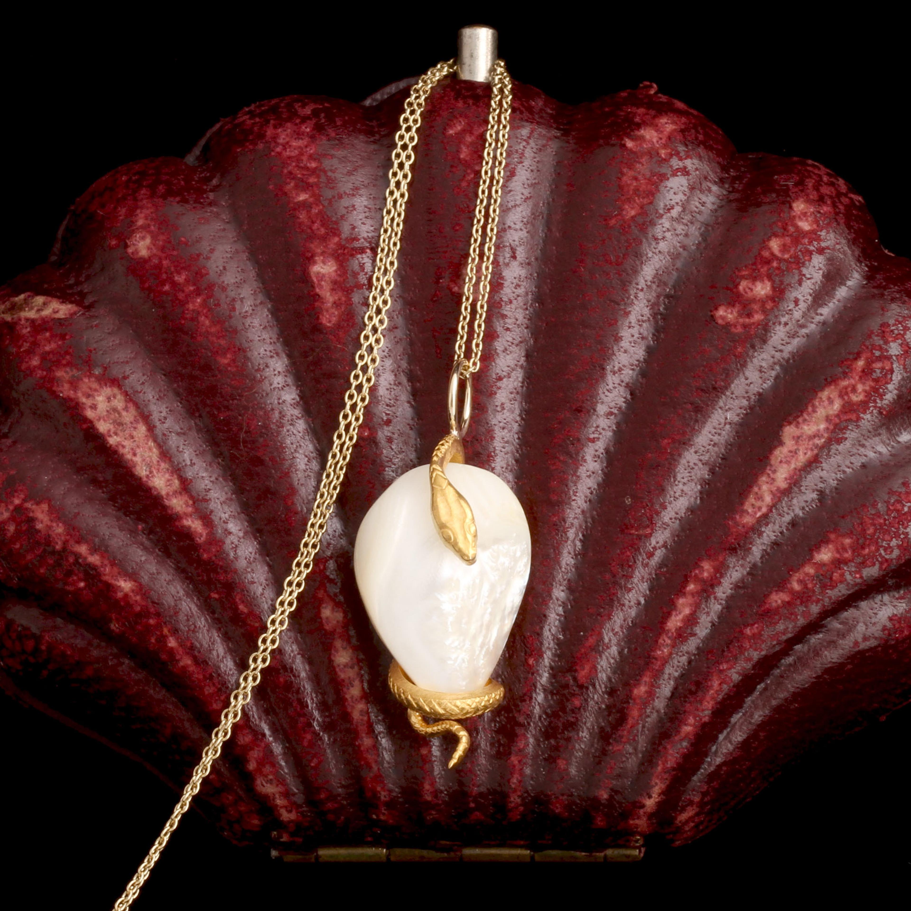 Detail of Victorian Baroque Pearl & Snake Necklace
