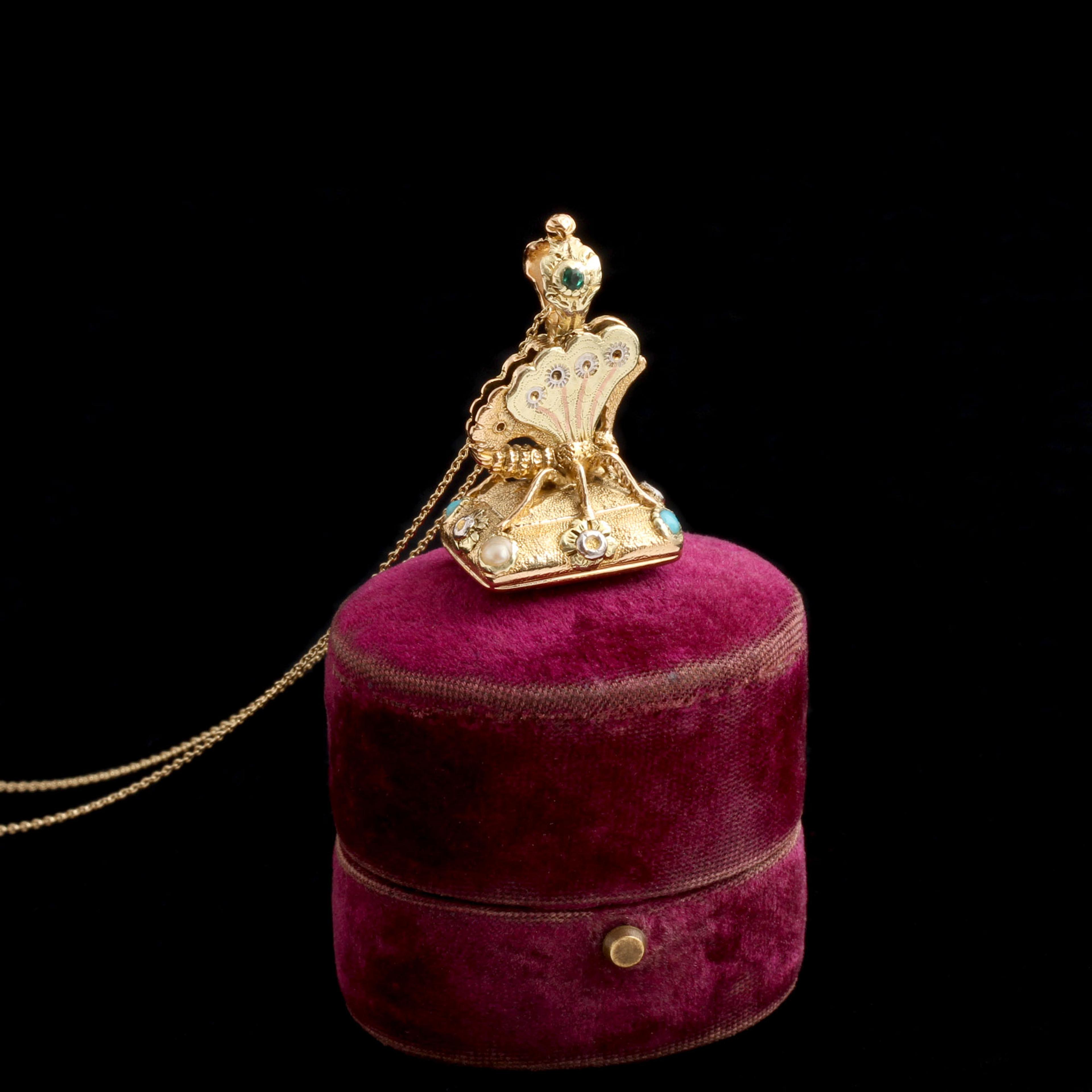 Victorian "Qui me neglige me perd" Butterfly Seal Necklace