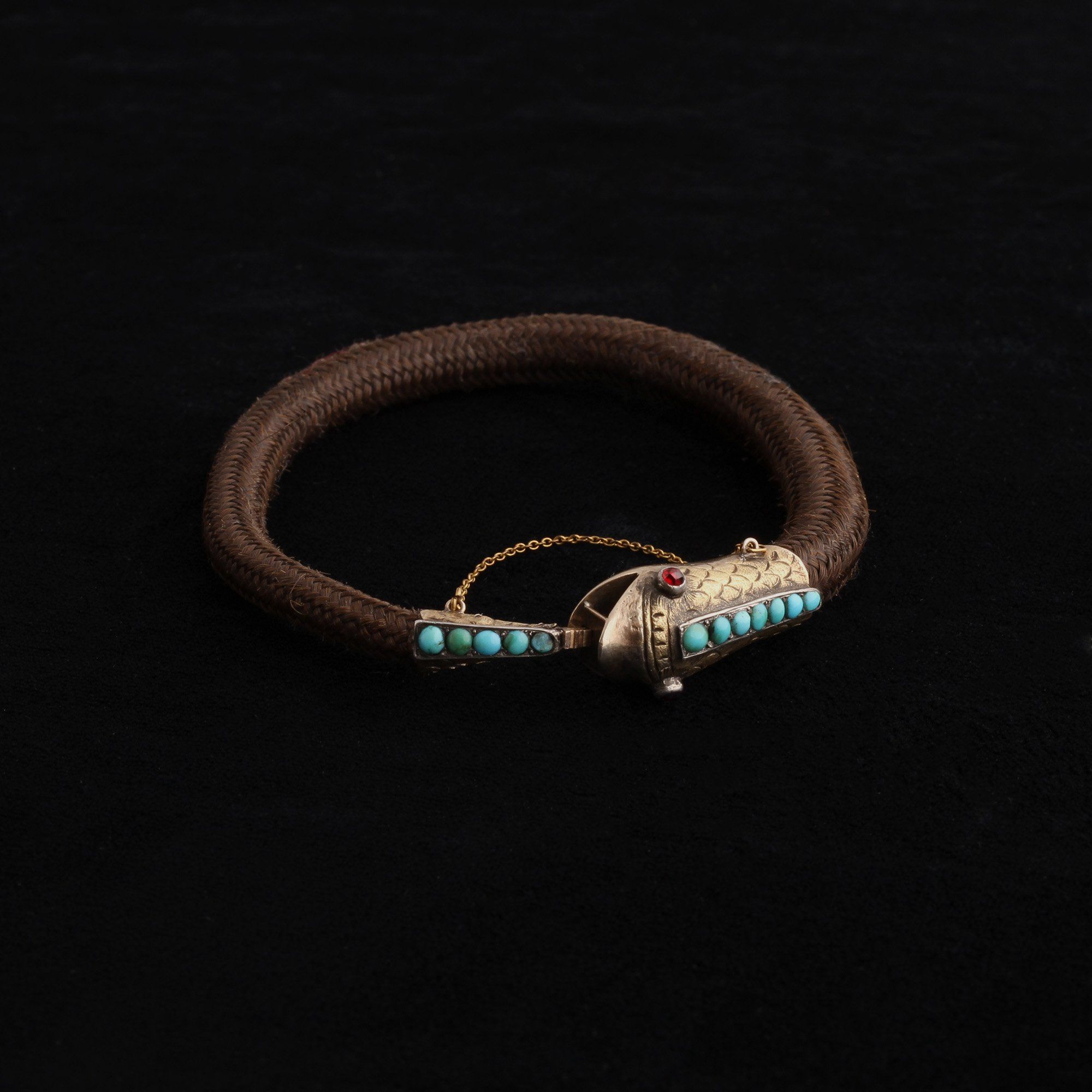 Detail of Victorian Turquoise & Garnet Snake Hair Bracelet