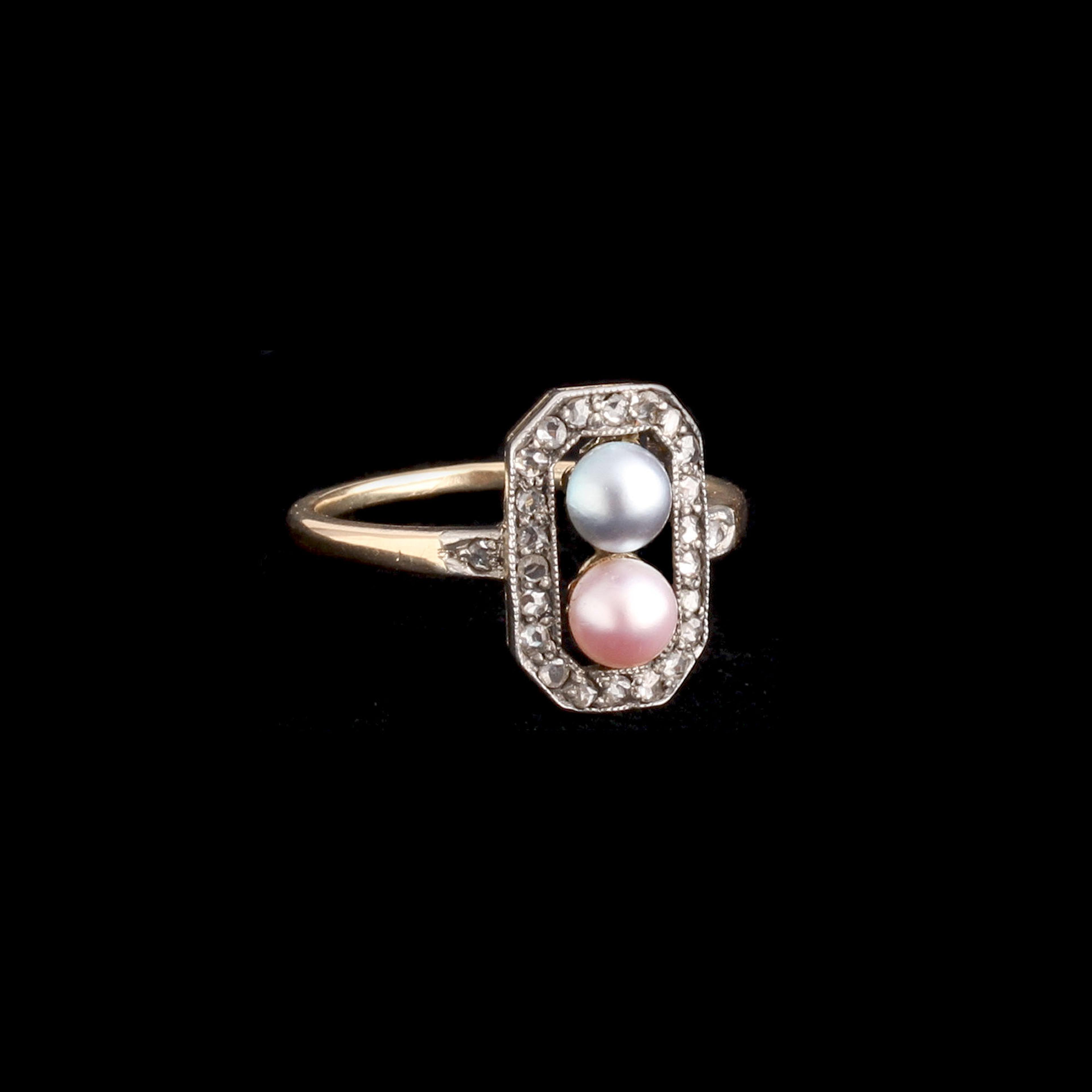 Late 19th Century Pink & Grey Pearl & Diamond Ring