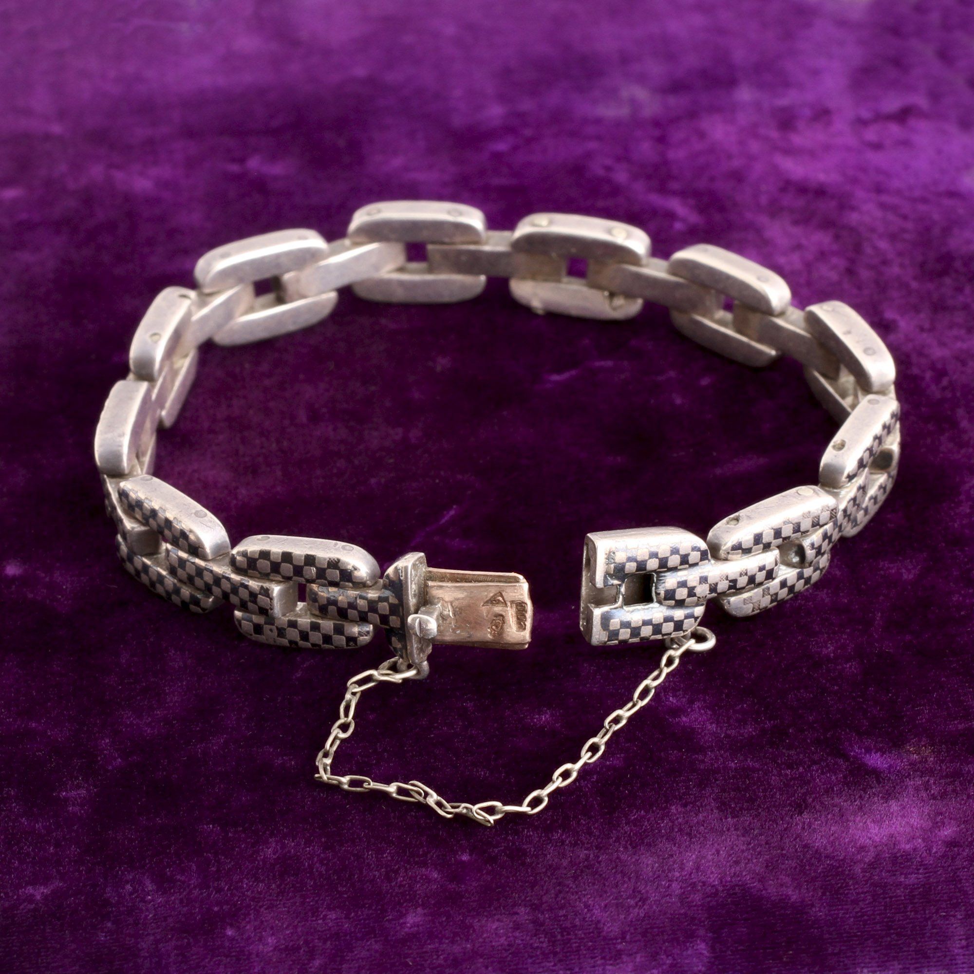 Victorian Silver Niello Chain Link Bracelet