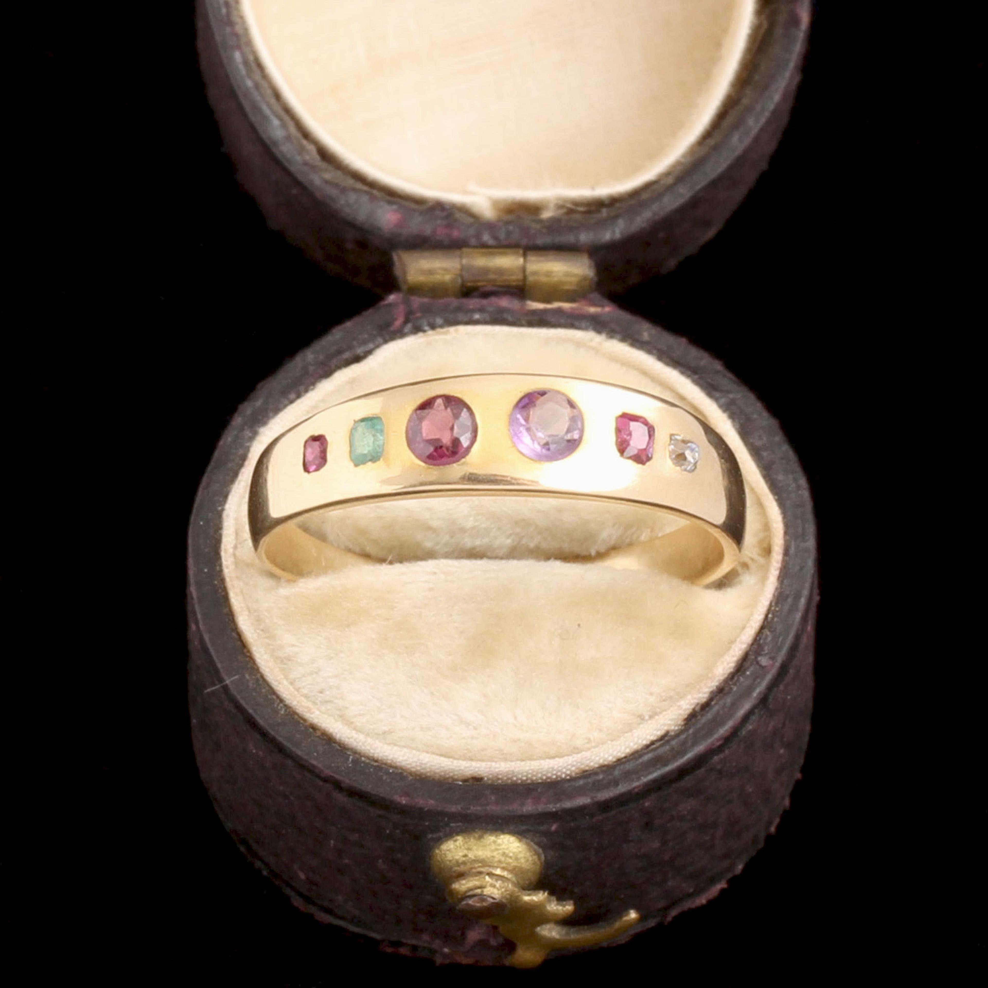 Victorian Burnish Set Gemstones Acrostic "REGARD" Ring