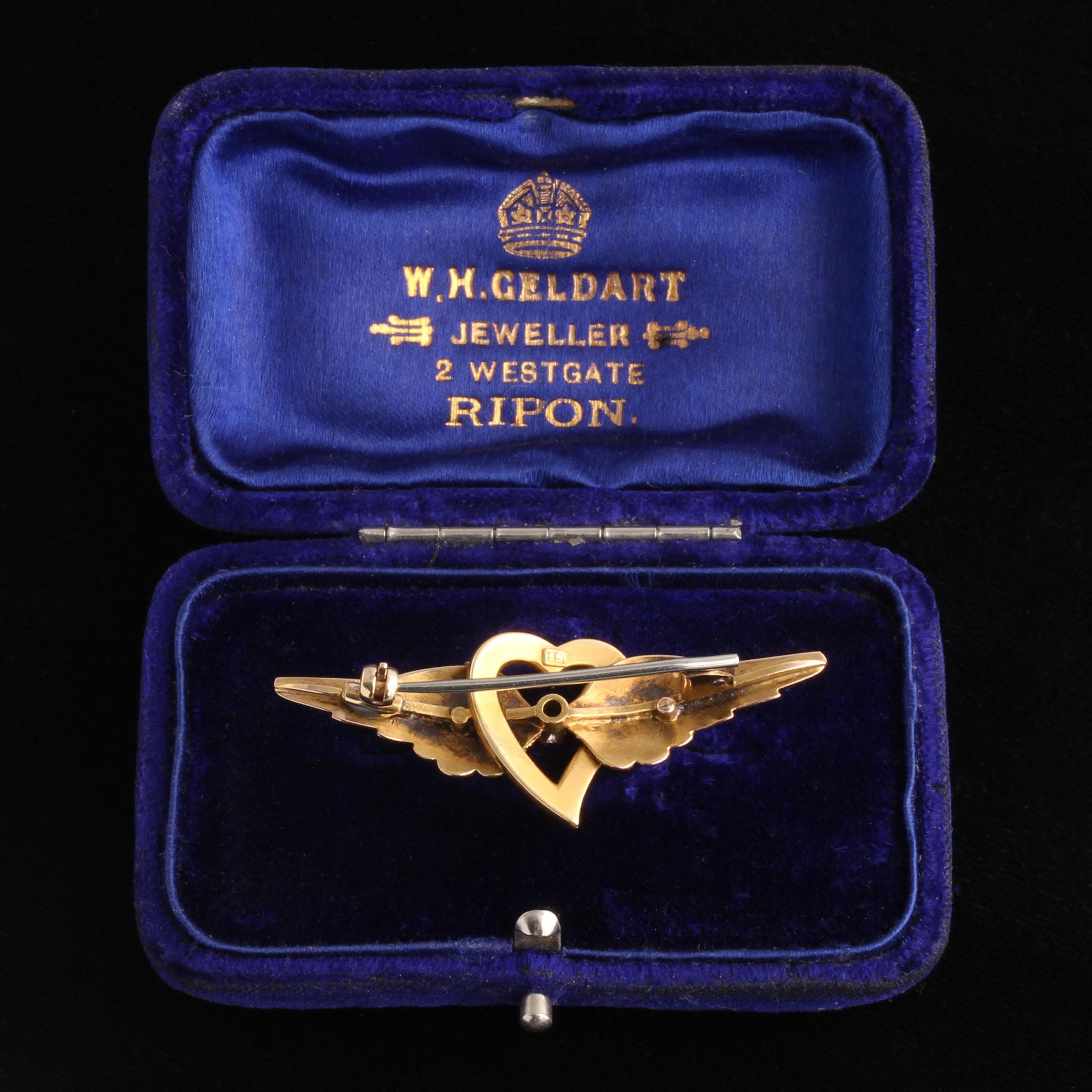 Back Detail of Victorian Winged Witch's Heart Brooch