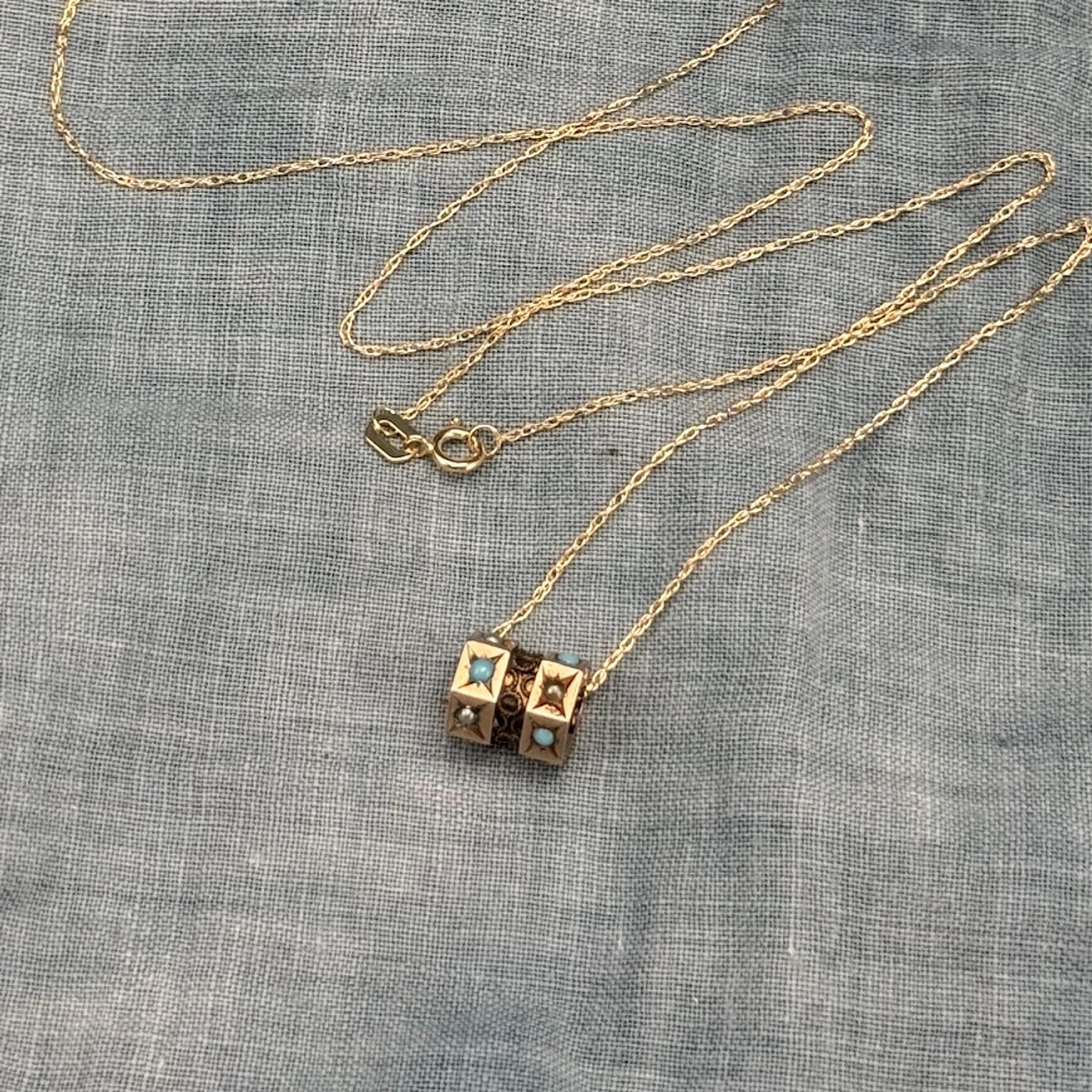 Pearl and Turquoise Barrel Slide Necklace