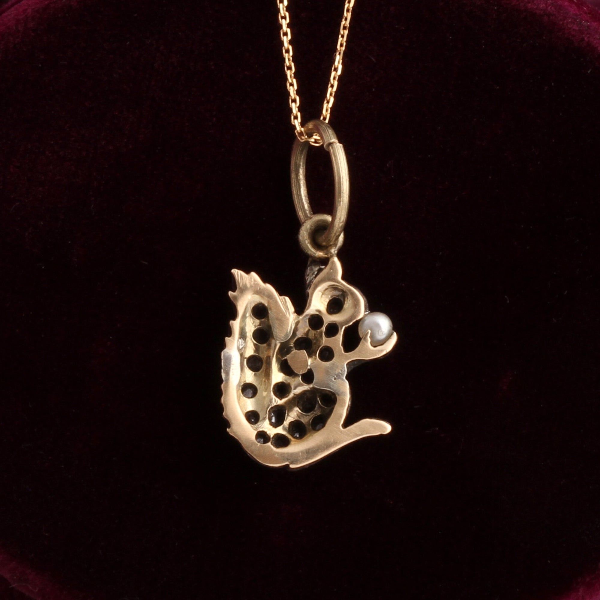 Victorian Diamond, Ruby & Pearl Squirrel Charm