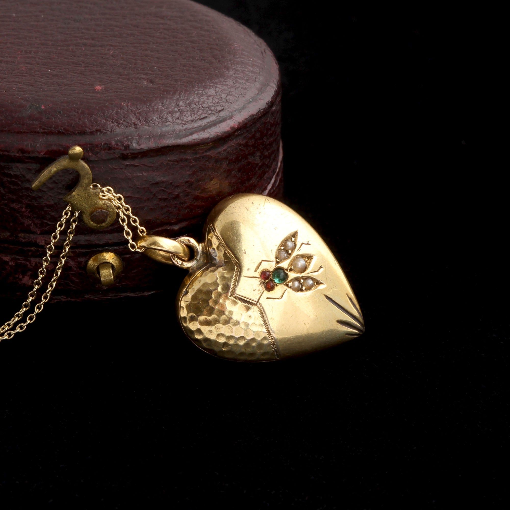 Victorian Paste & Pearl Fly Puffy Heart Pendant