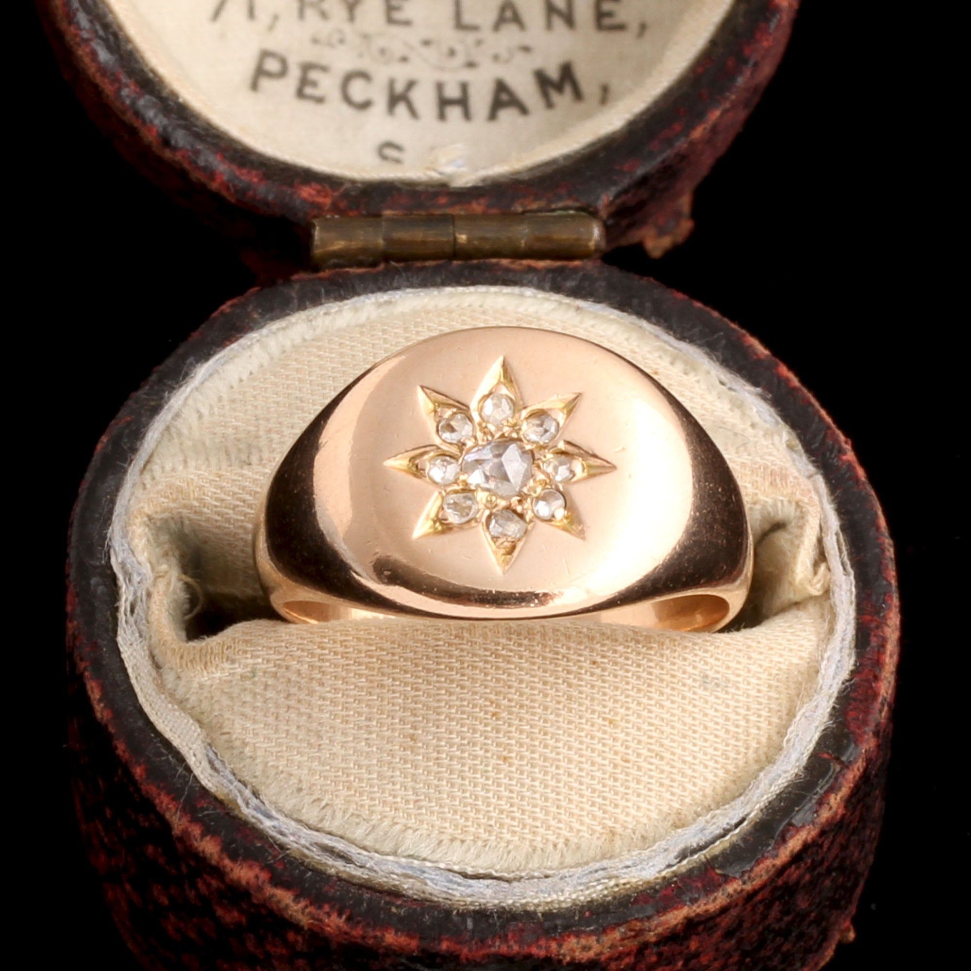 Victorian Rose Cut Diamond Star Signet Ring