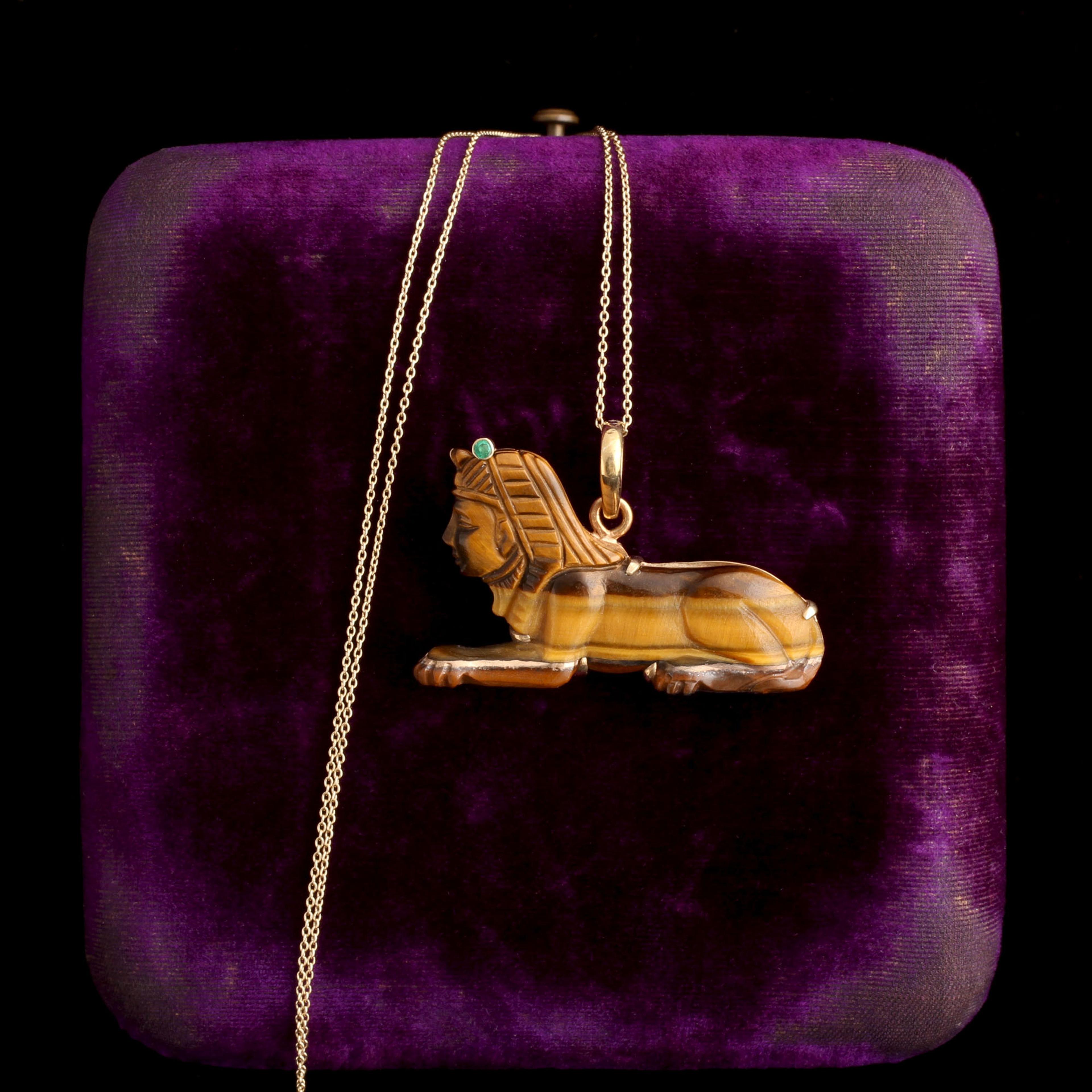 Egyptian Revival Tiger's Eye Sphinx Necklace