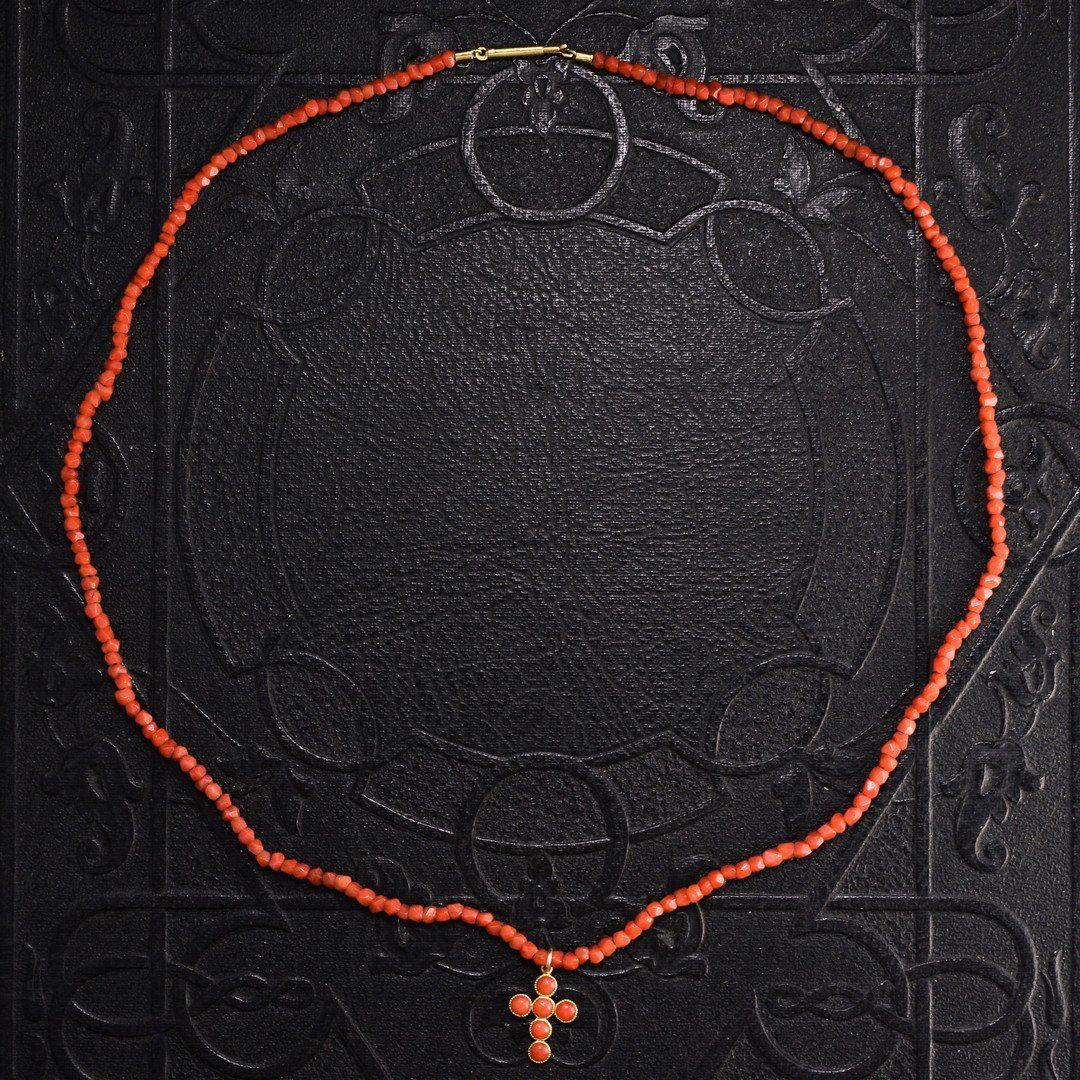 Detail of Georgian Child's Coral Cross Necklace
