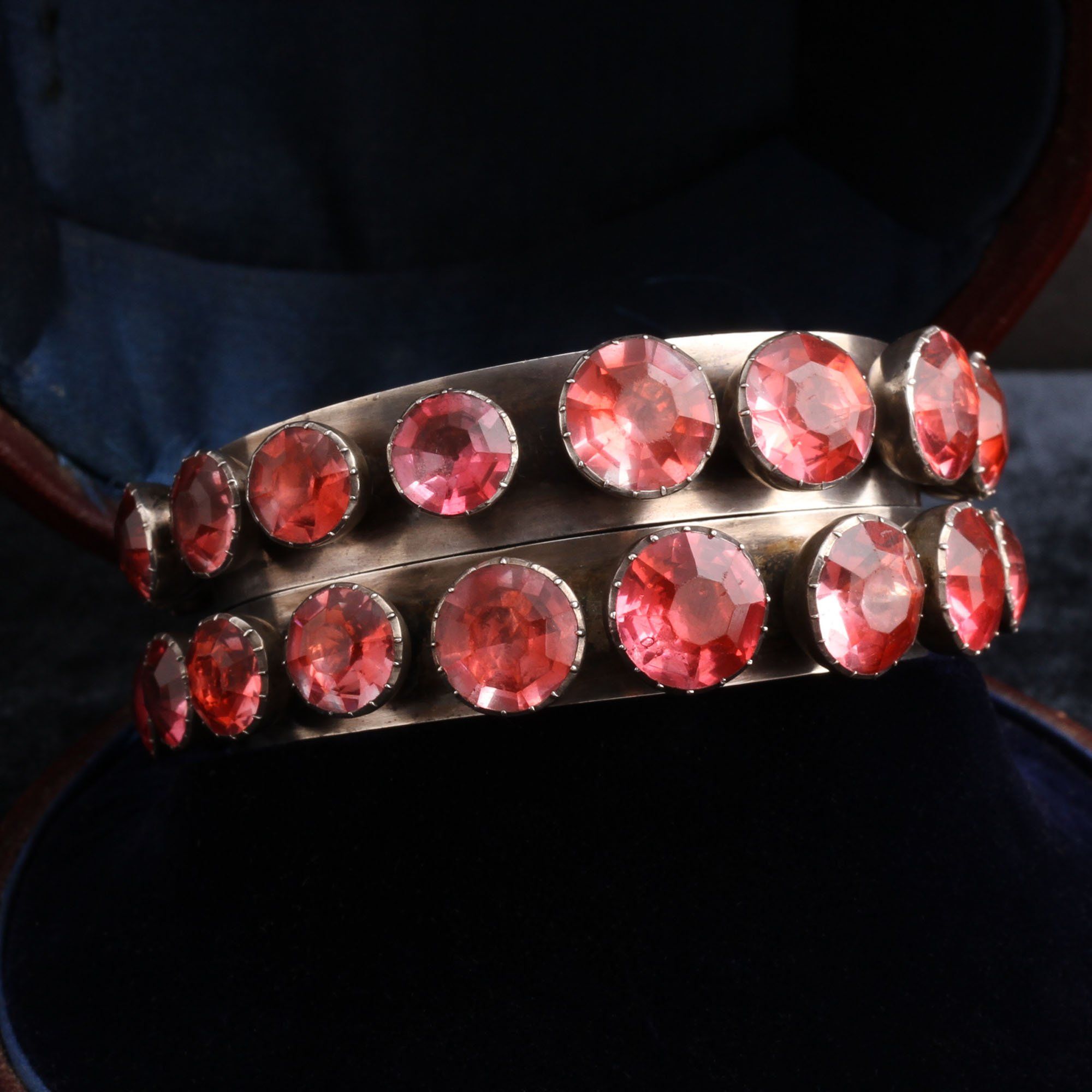 Late Georgian Silver and Pink Paste Bangle Set