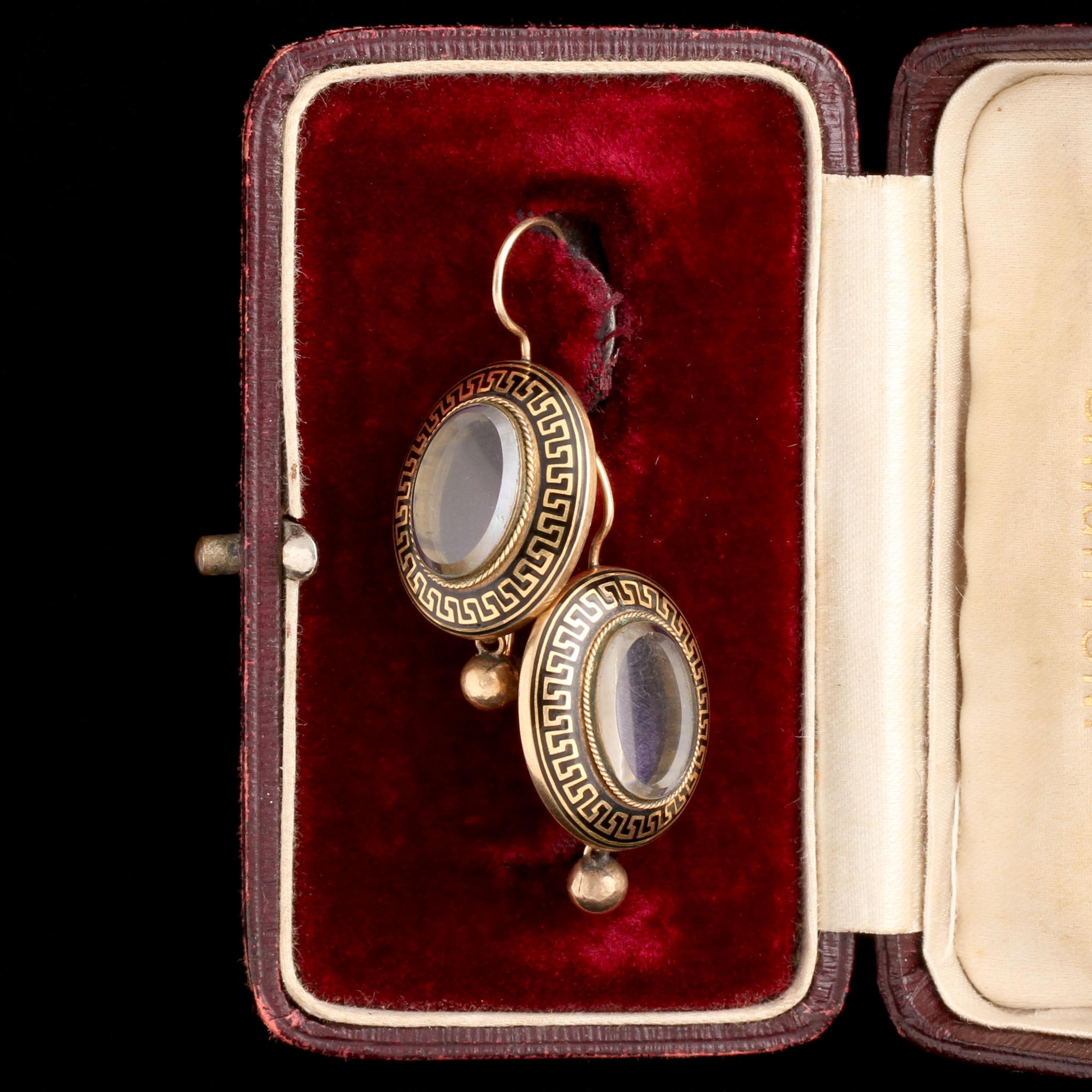 Mid Victorian Greek Key Locket Earrings