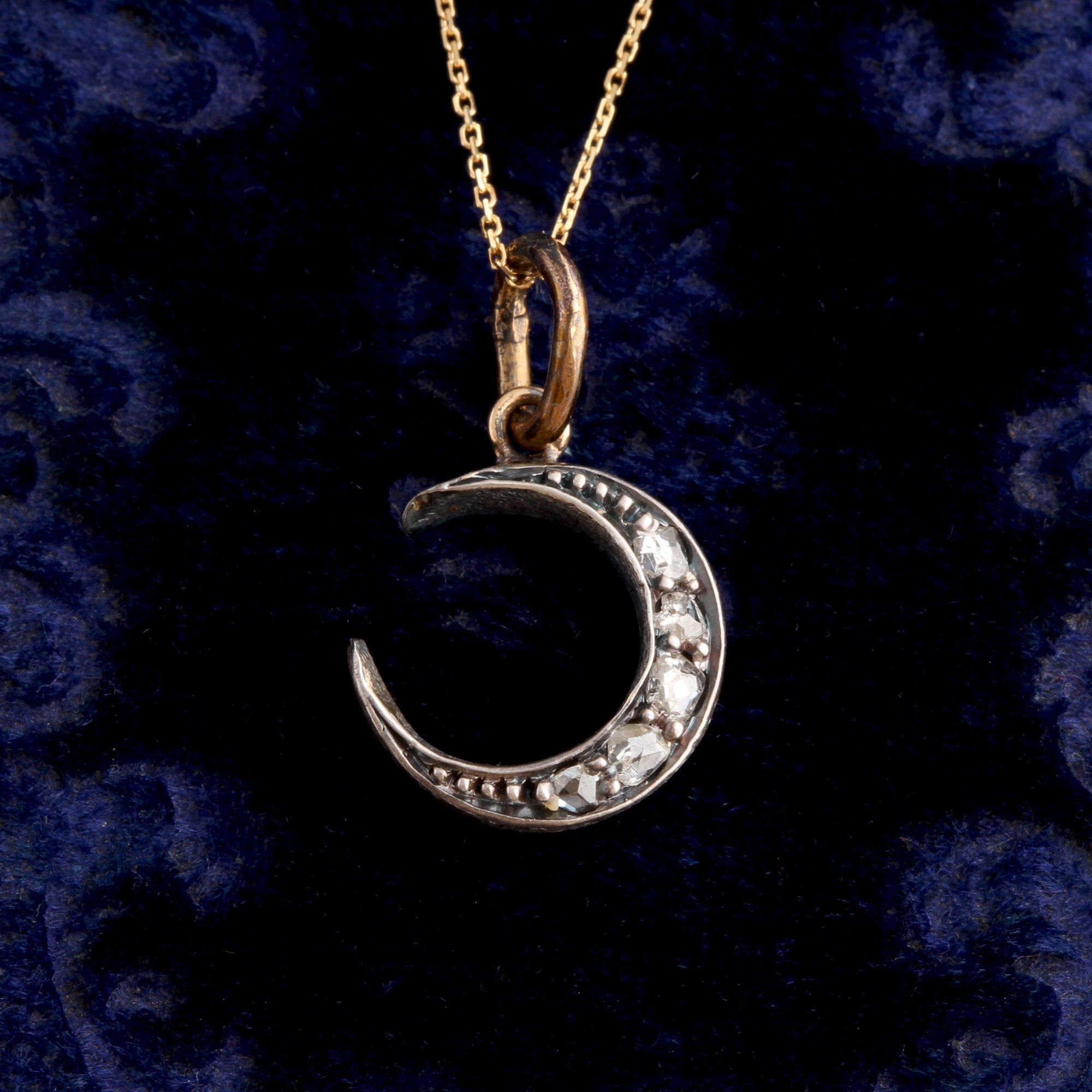 Victorian Diamond Crescent Moon Pendant