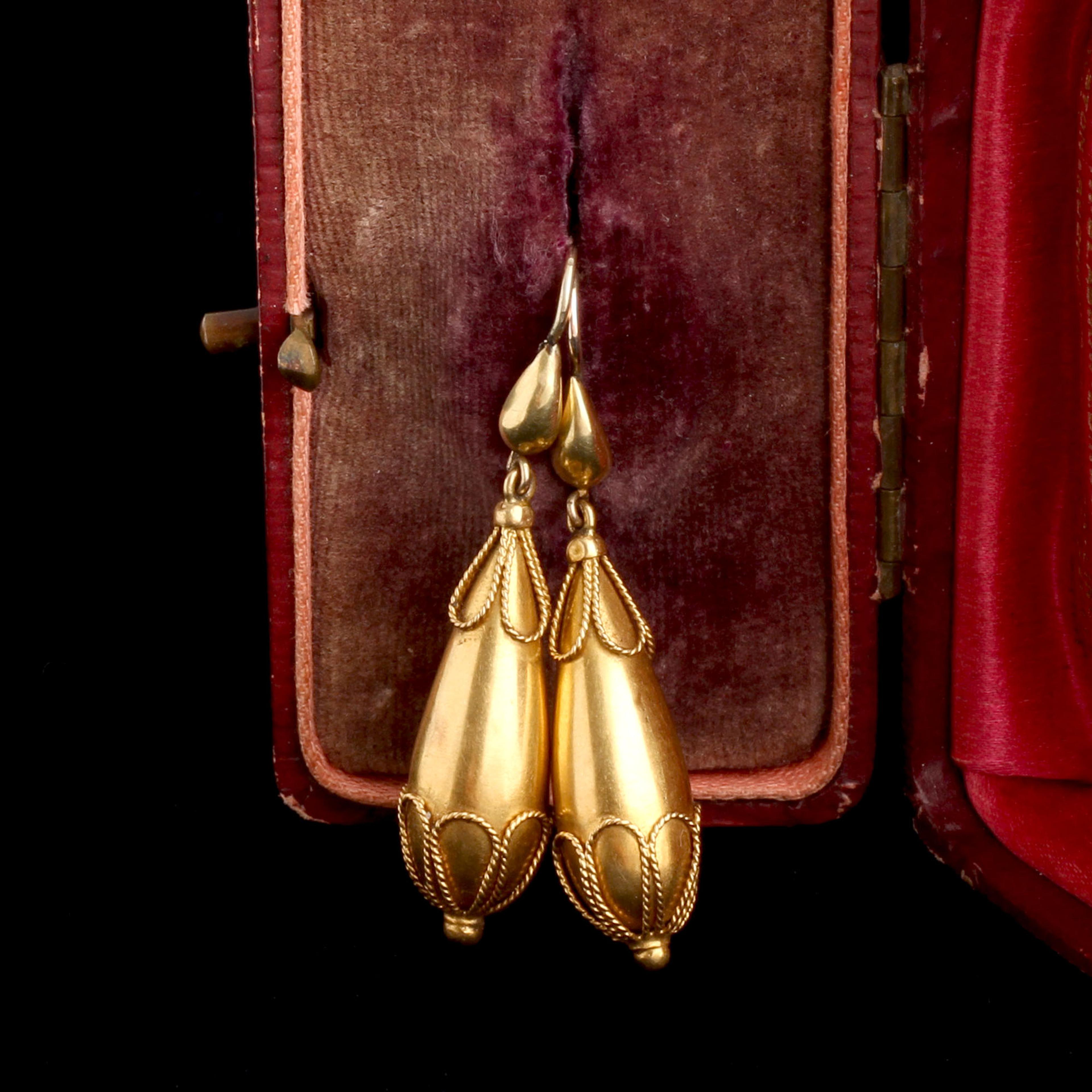 Victorian Etruscan Revival Torpedo Drop Earrings