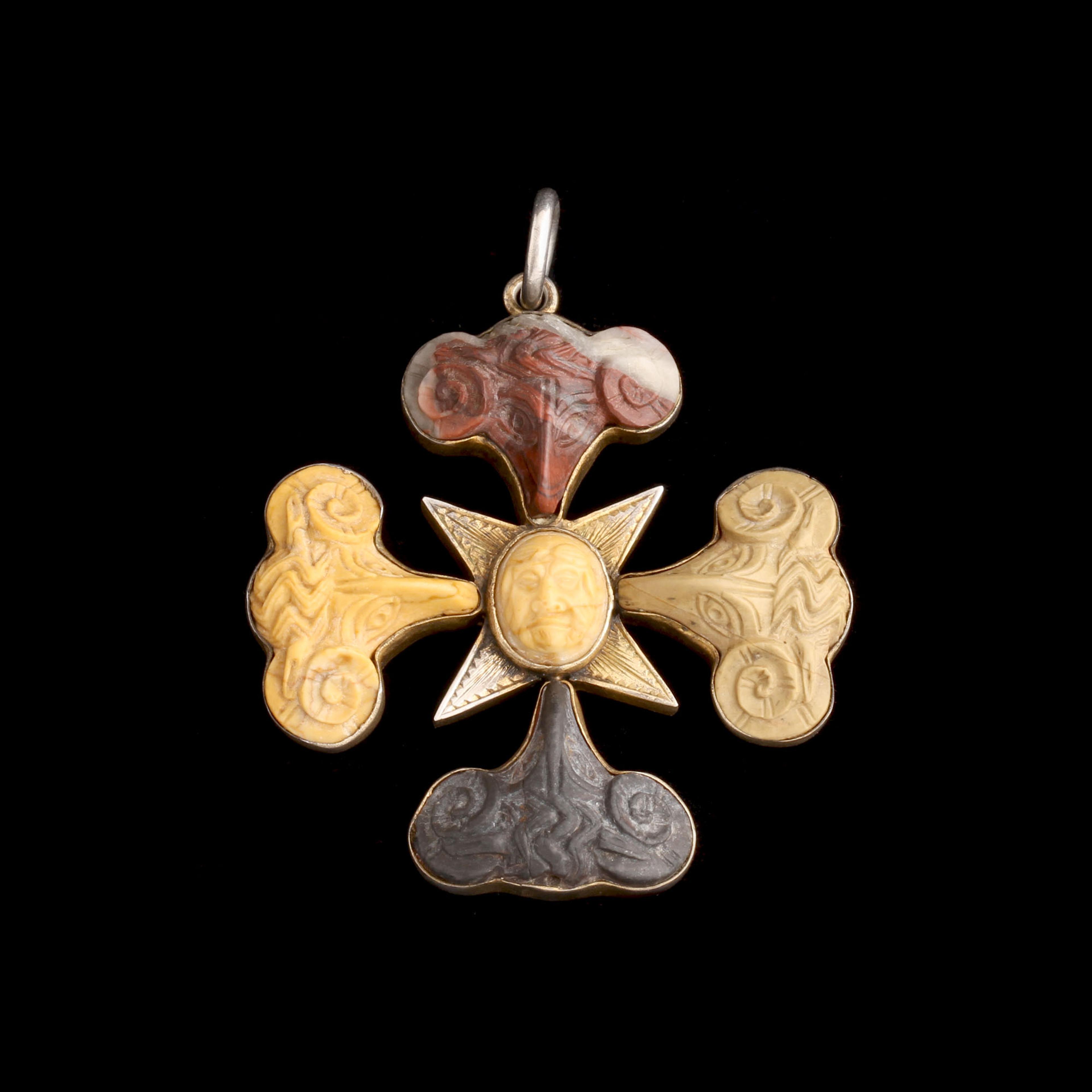 Grand Tour Lava & Agate Cameo Maltese Cross Pendant