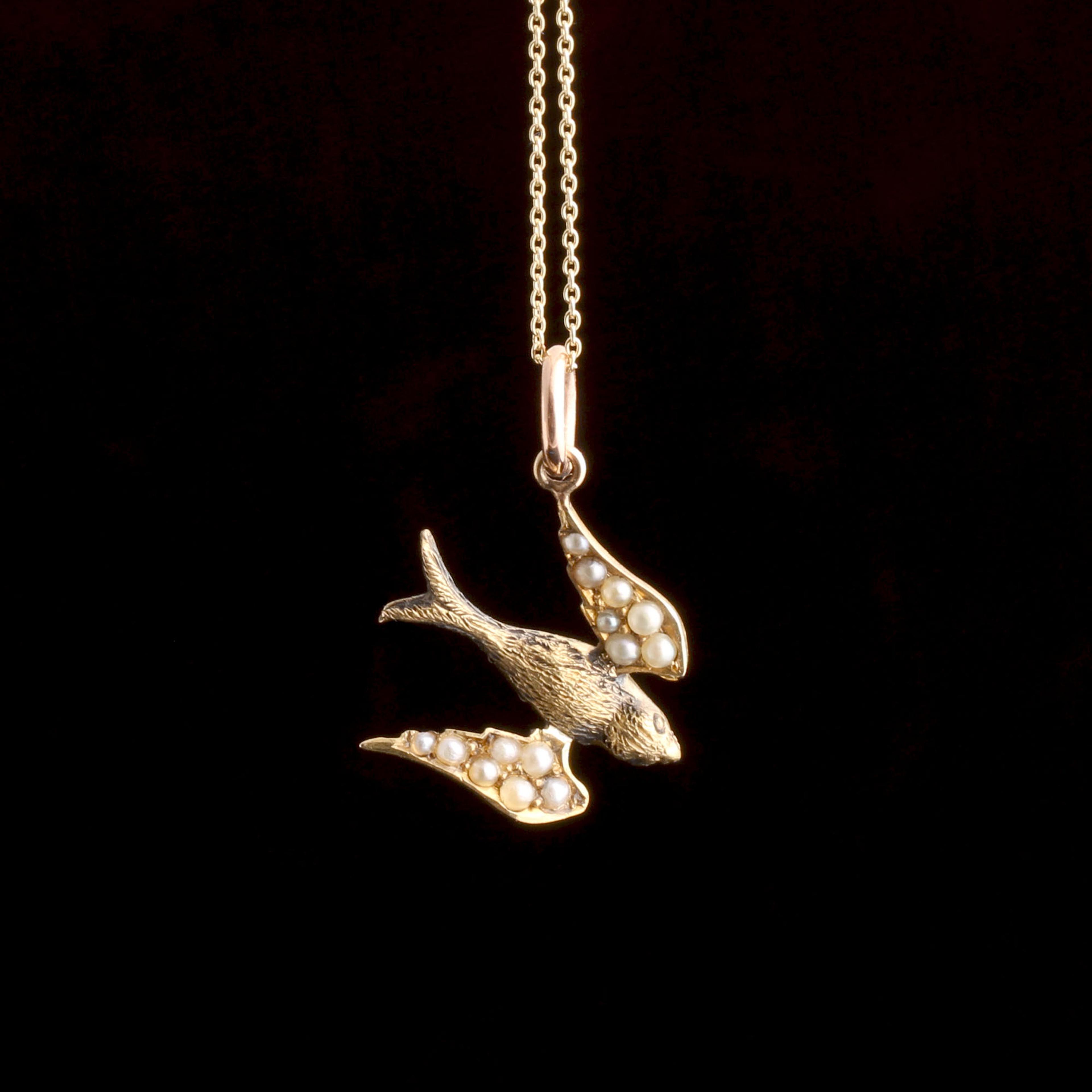 Edwardian Pearl-Winged Swallow Pendant