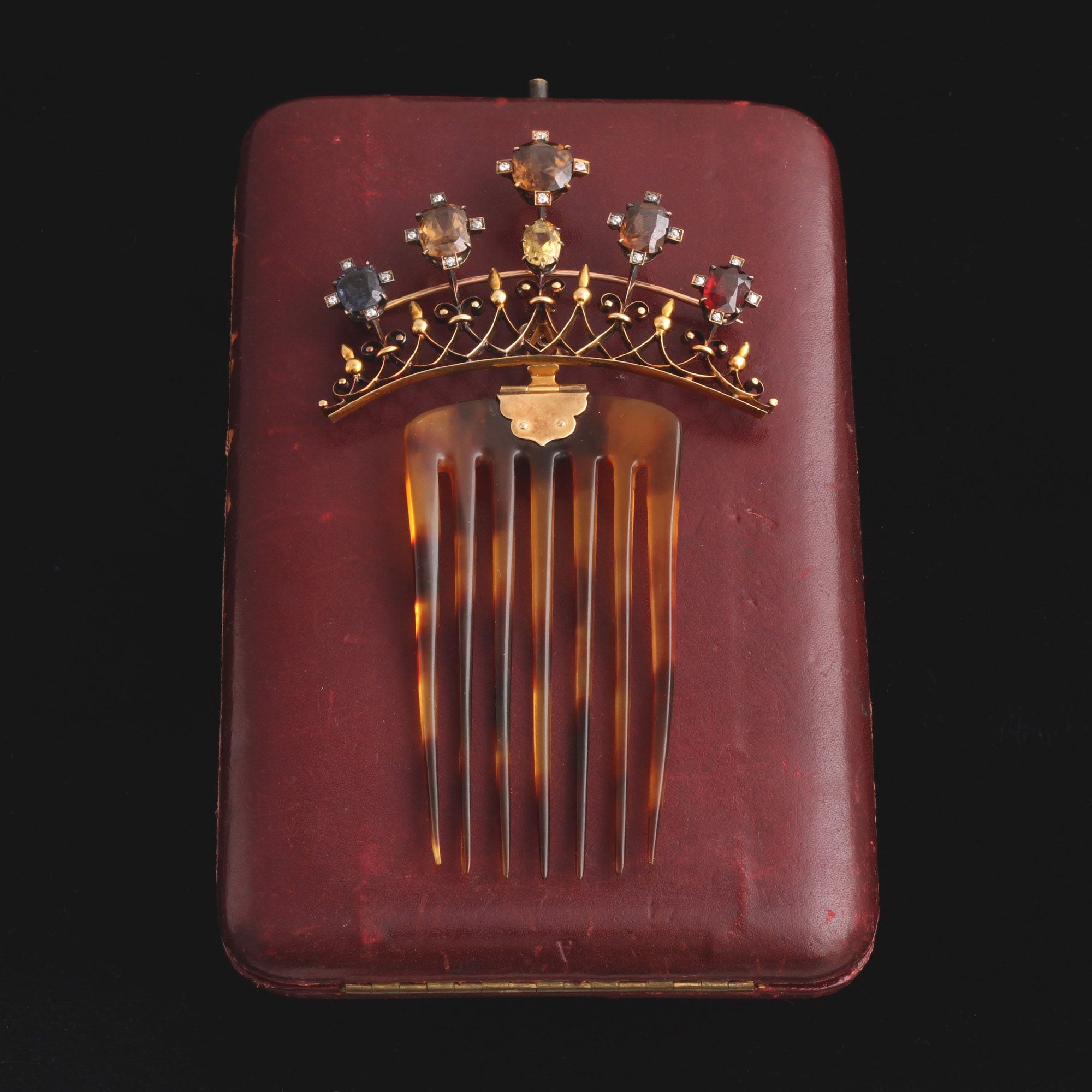 1920s Gemstone Hair Comb/Brooch in Original Box