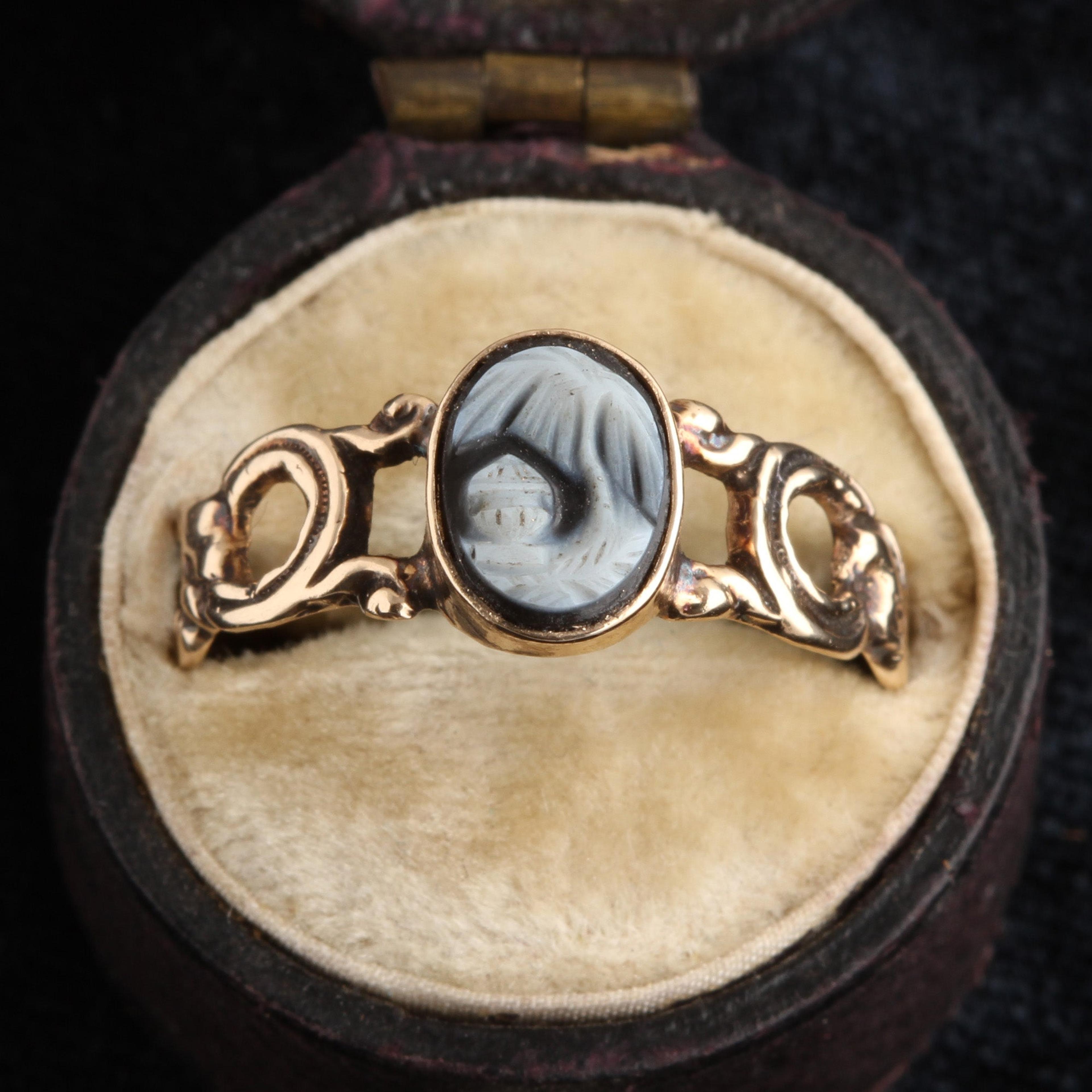 Victorian Serpent Shouldered Mourning Cameo Ring
