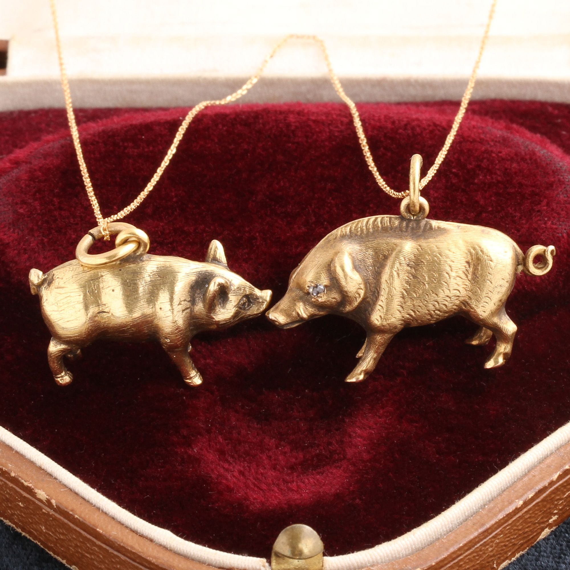 Edwardian Boar & Sow Lucky Pig Charm Necklaces