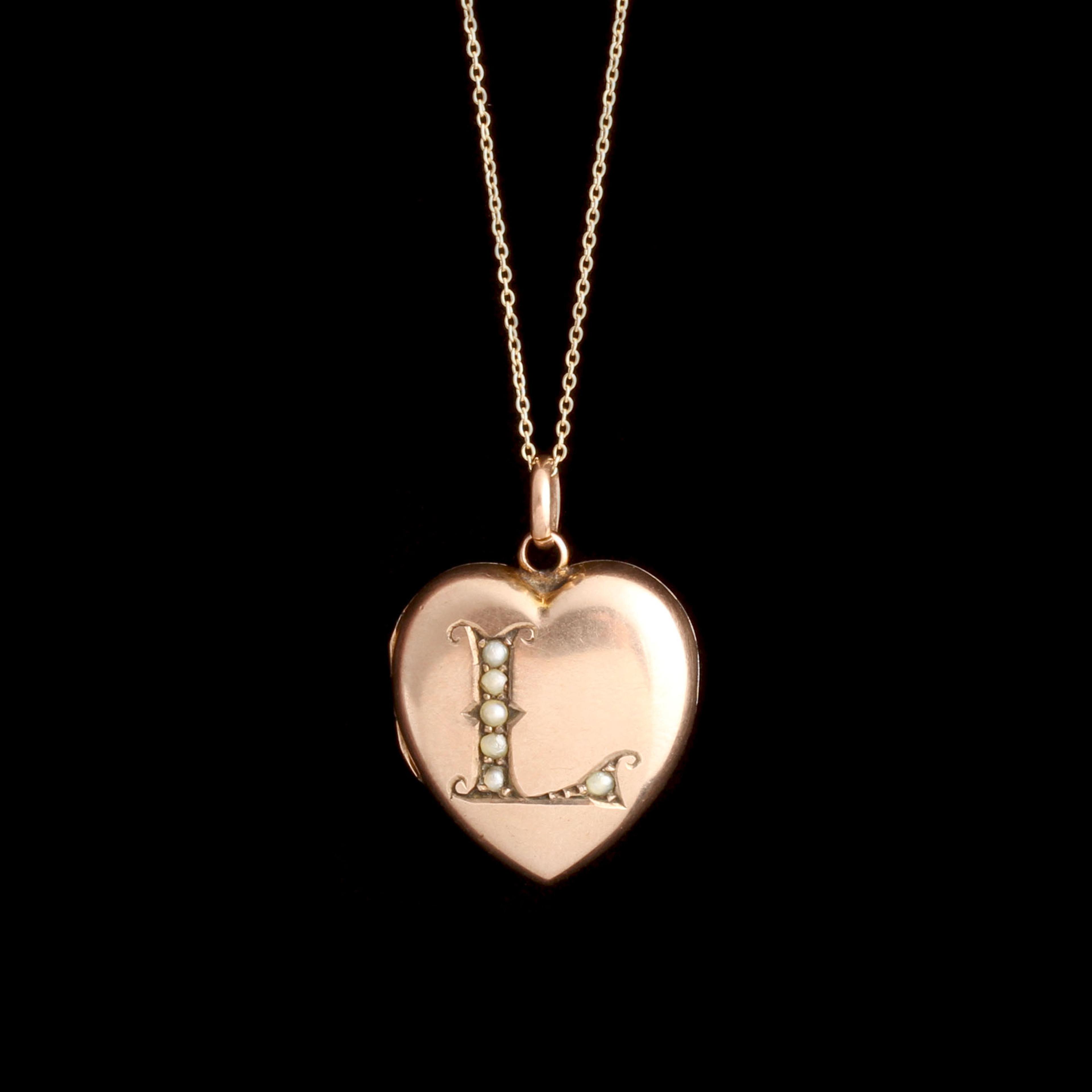 Edwardian Seed Pearl "L" Heart Locket