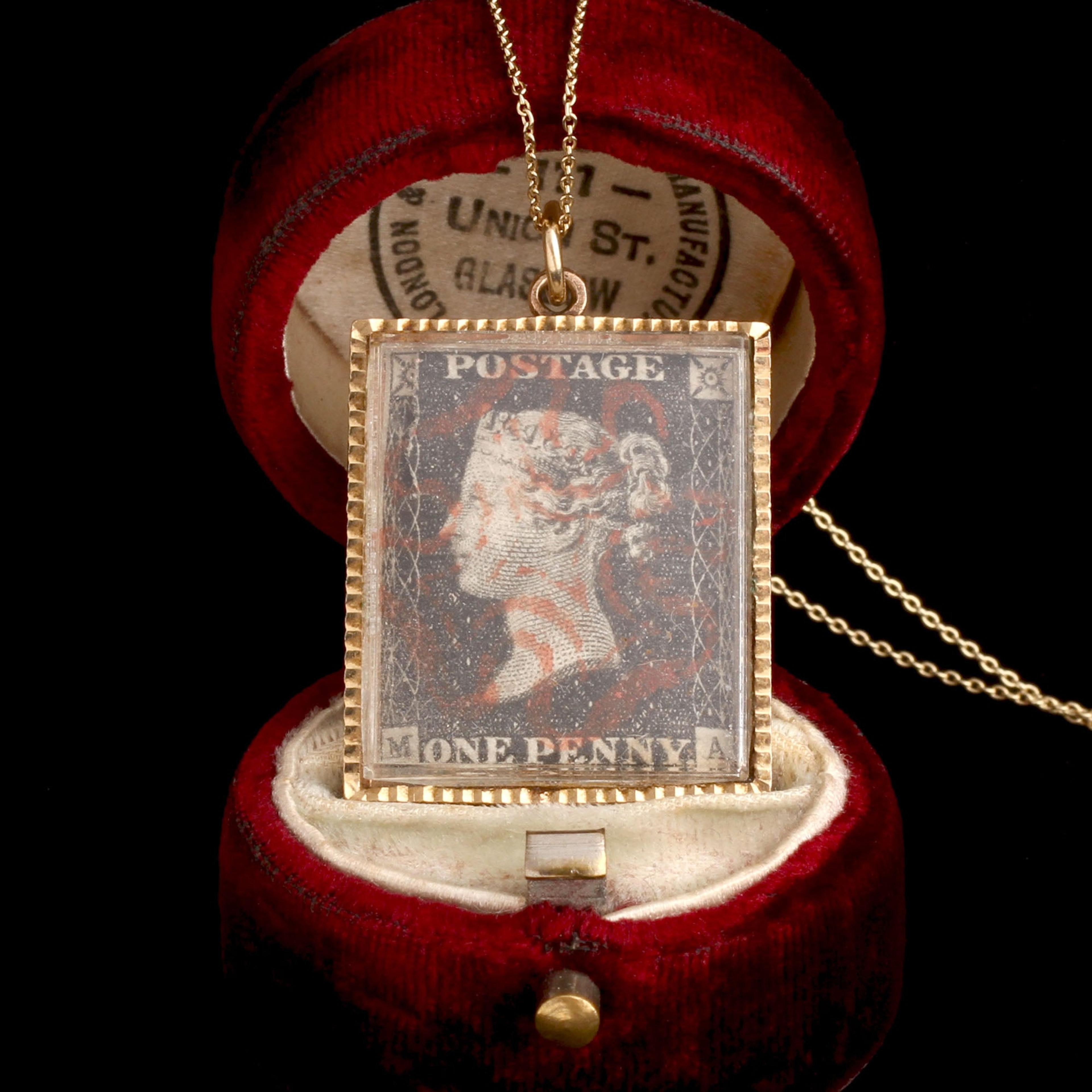 Victorian Penny Black Stamp Necklace