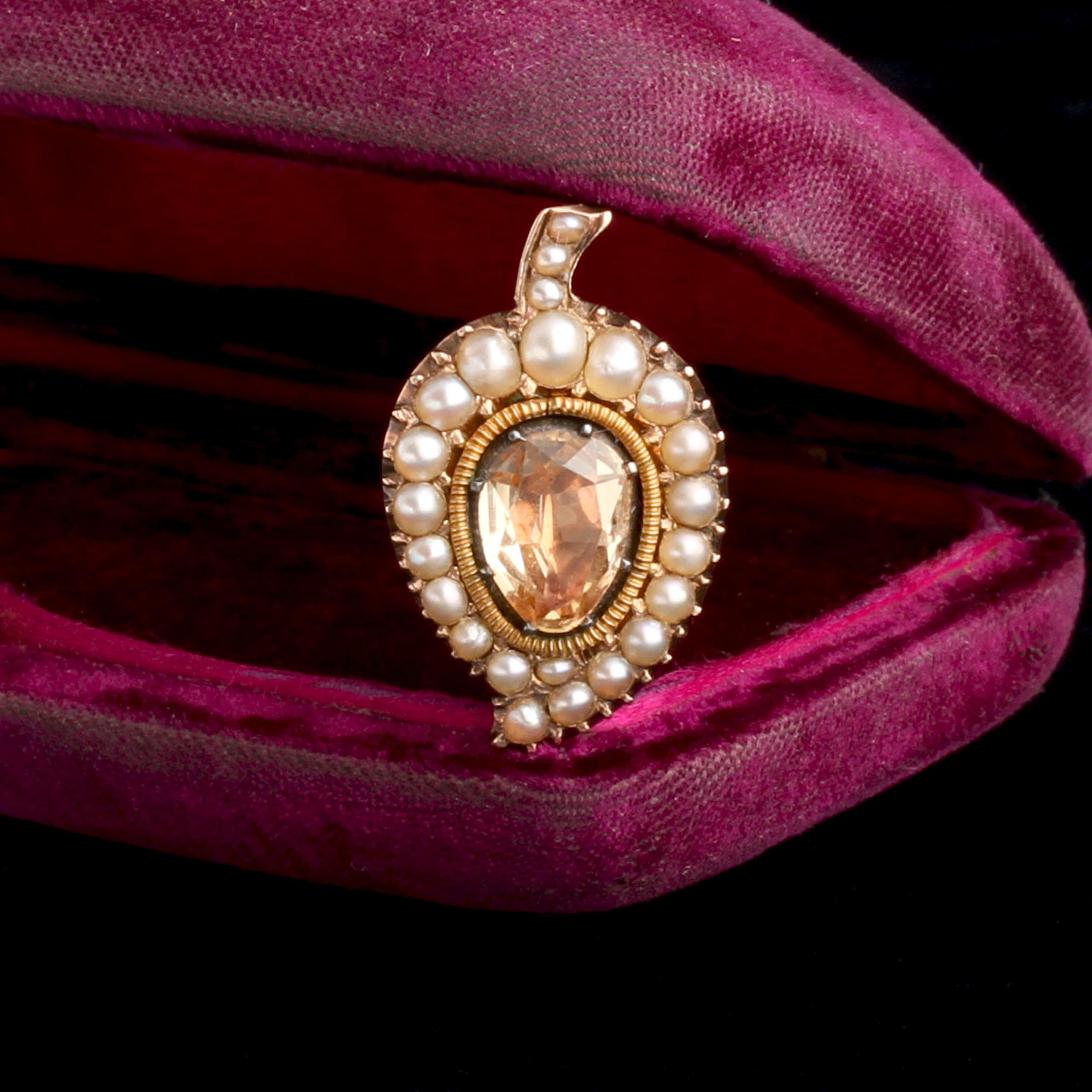 Detail of Georgian Topaz & Pearl Leaf Pin