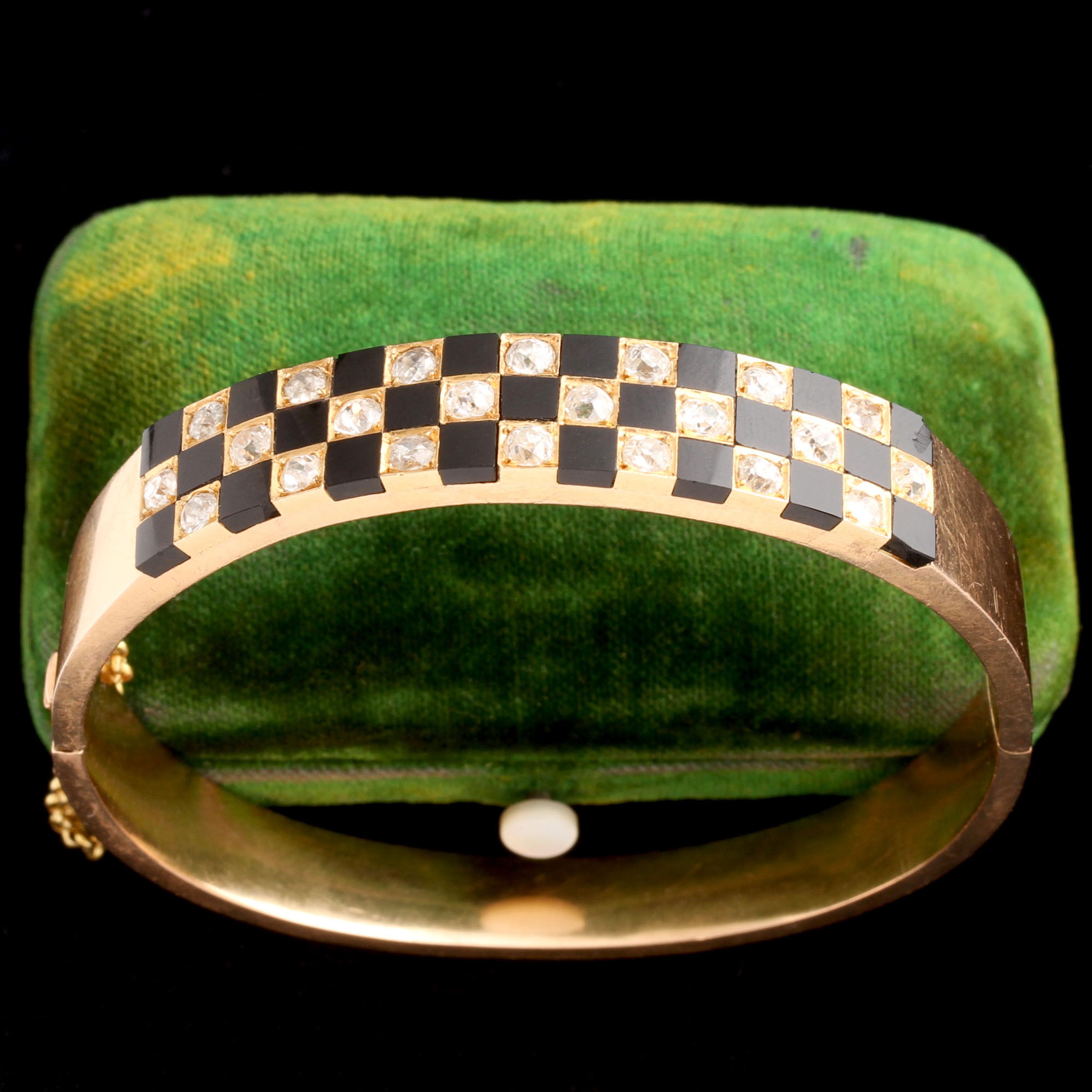 Late Victorian Onyx & Diamond Checkerboard Bangle