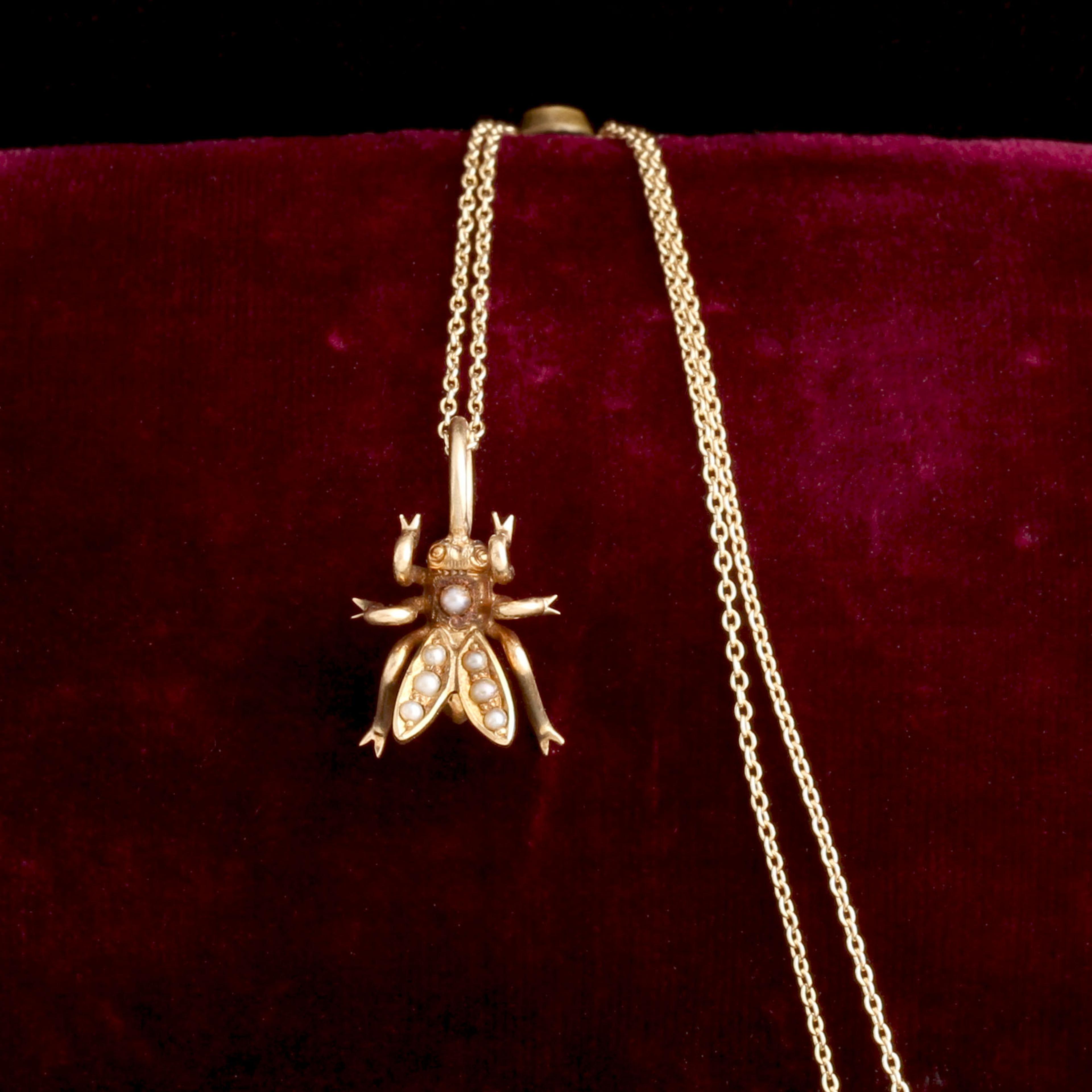 Victorian Seed Pearl Fly Necklace