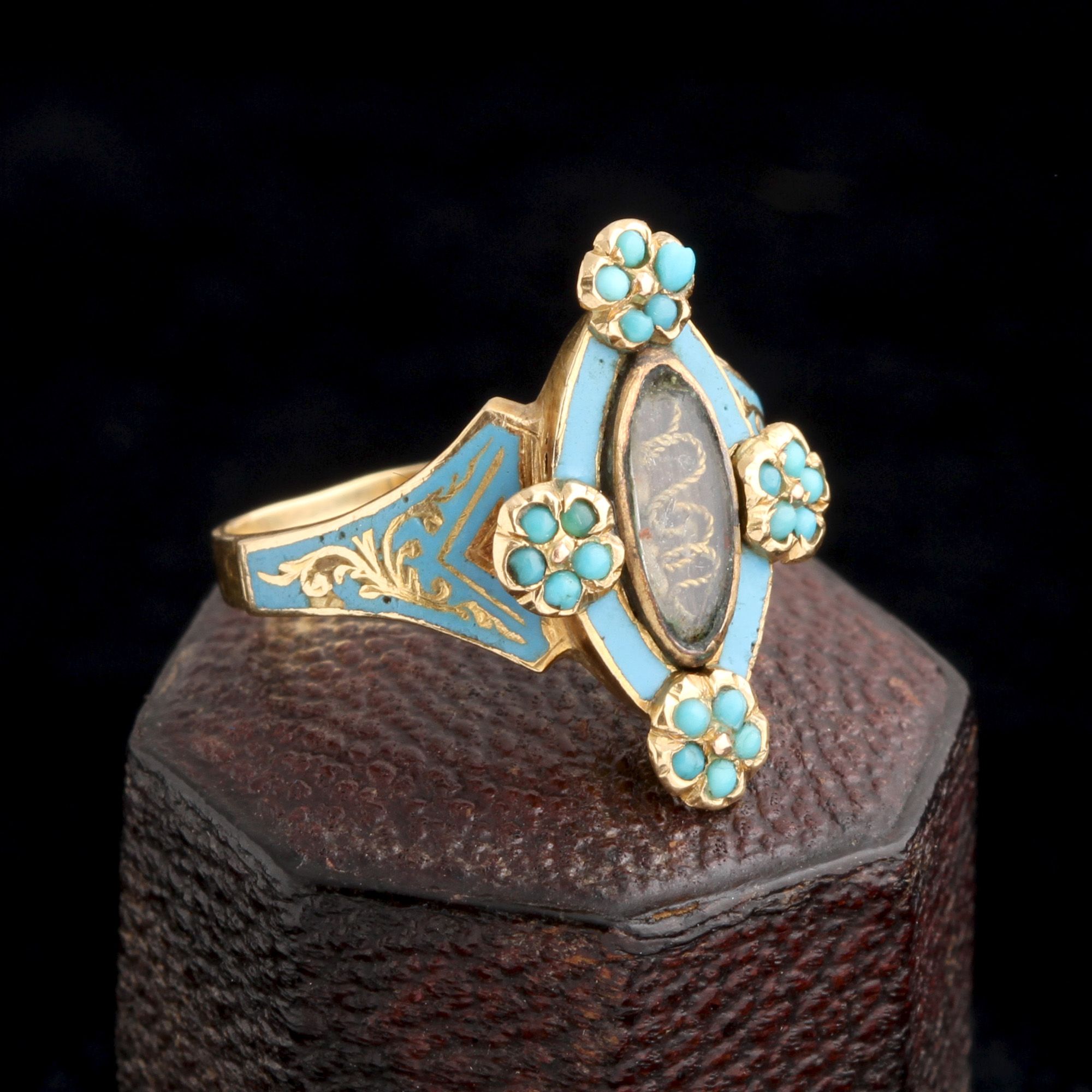Detail of Napoleon Bonaparte Turquoise & Enamel Mourning Ring