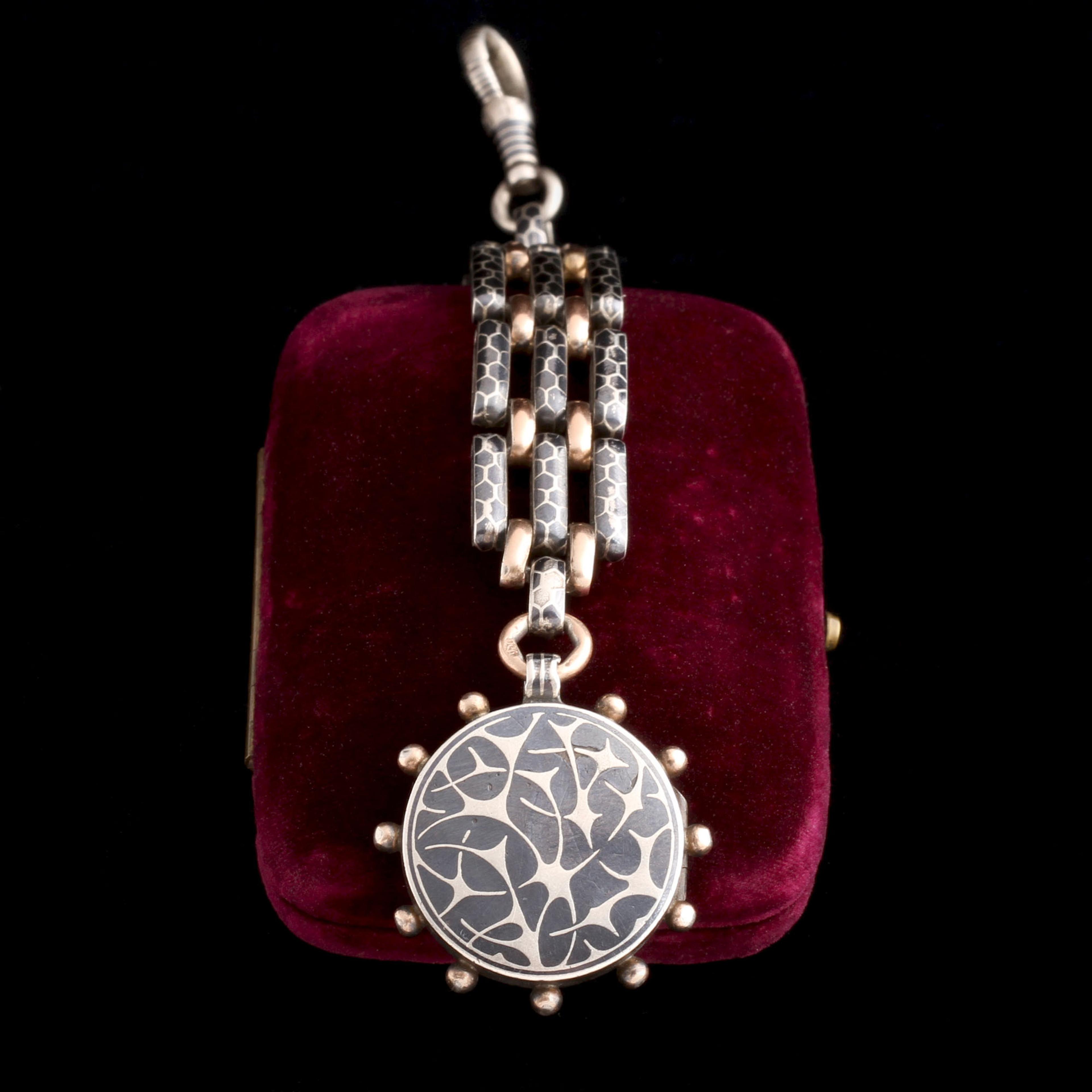 Victorian Niello Locket Fob Chain