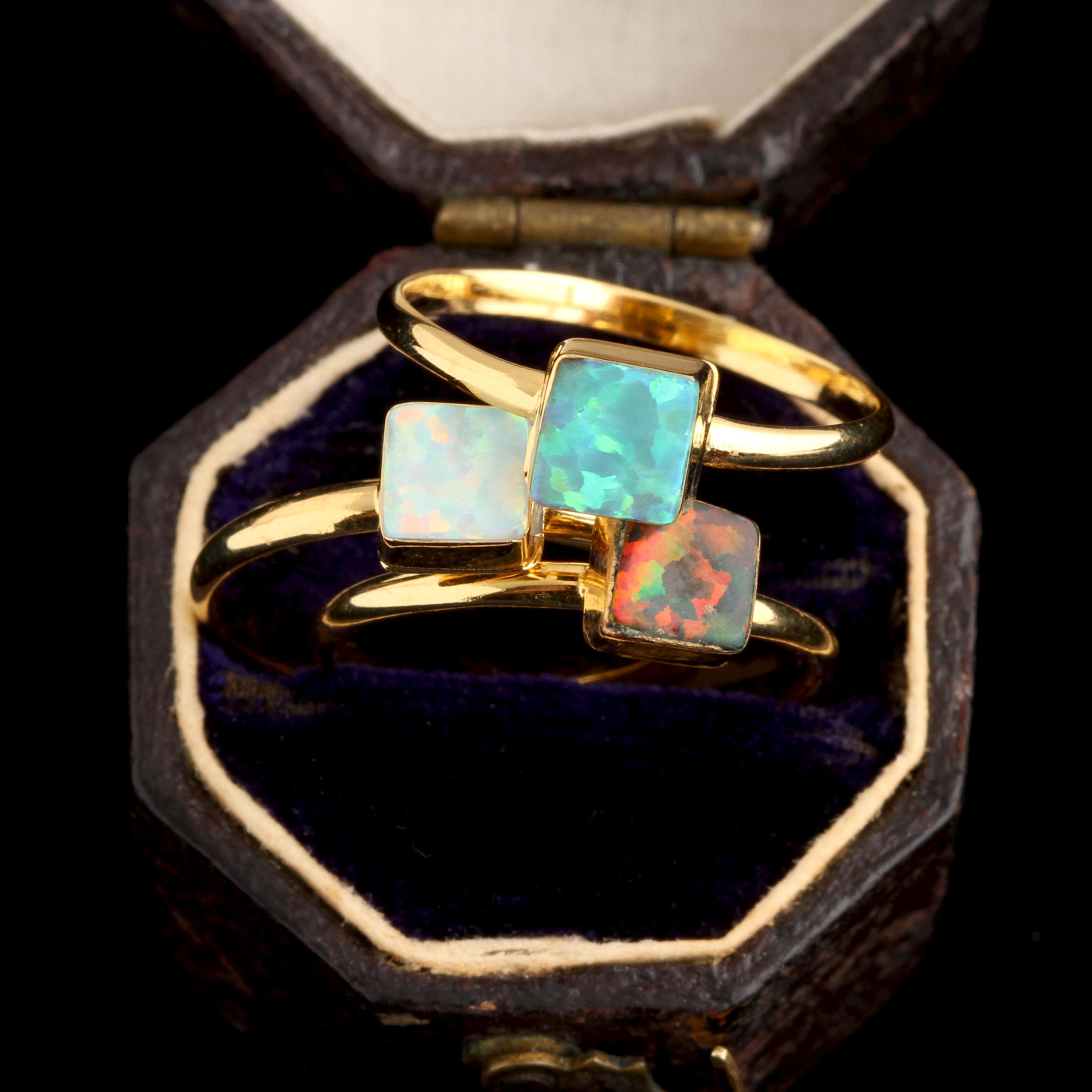 Golden Equilateral Opal Rings