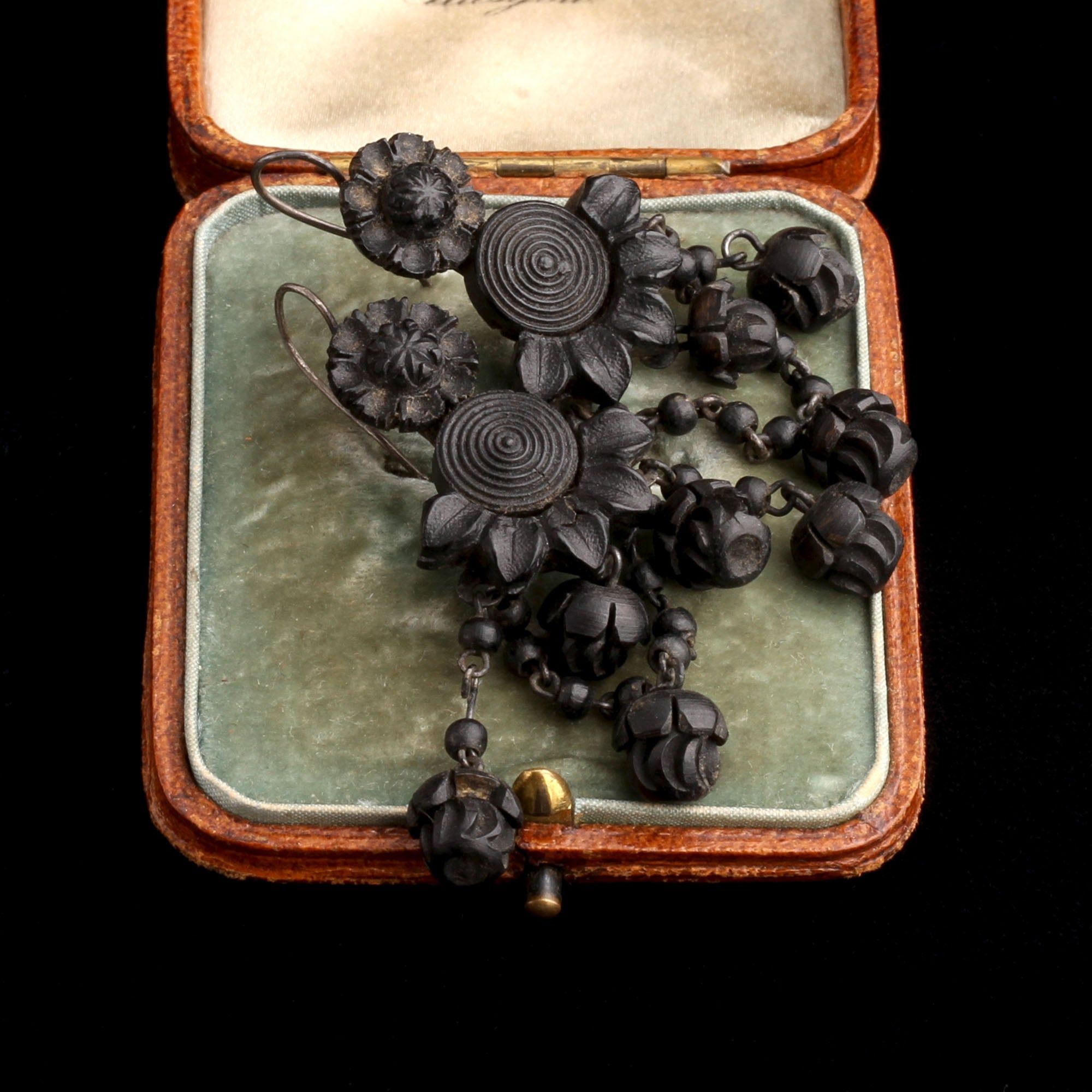 Victorian Girandole Style Bog Oak Earrings