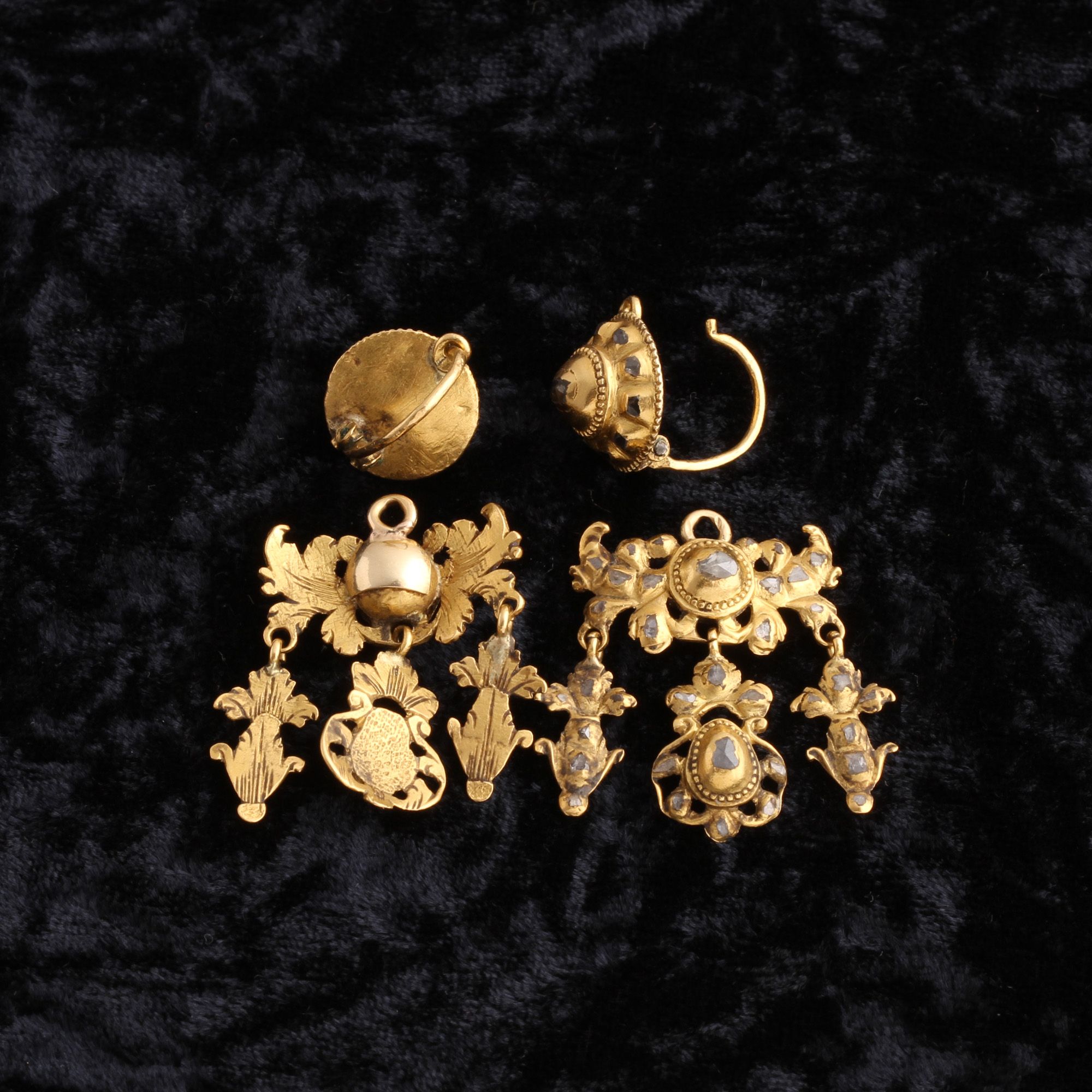 Detail of 18th Century Spanish Rose Cut Diamond Girandole Earrings