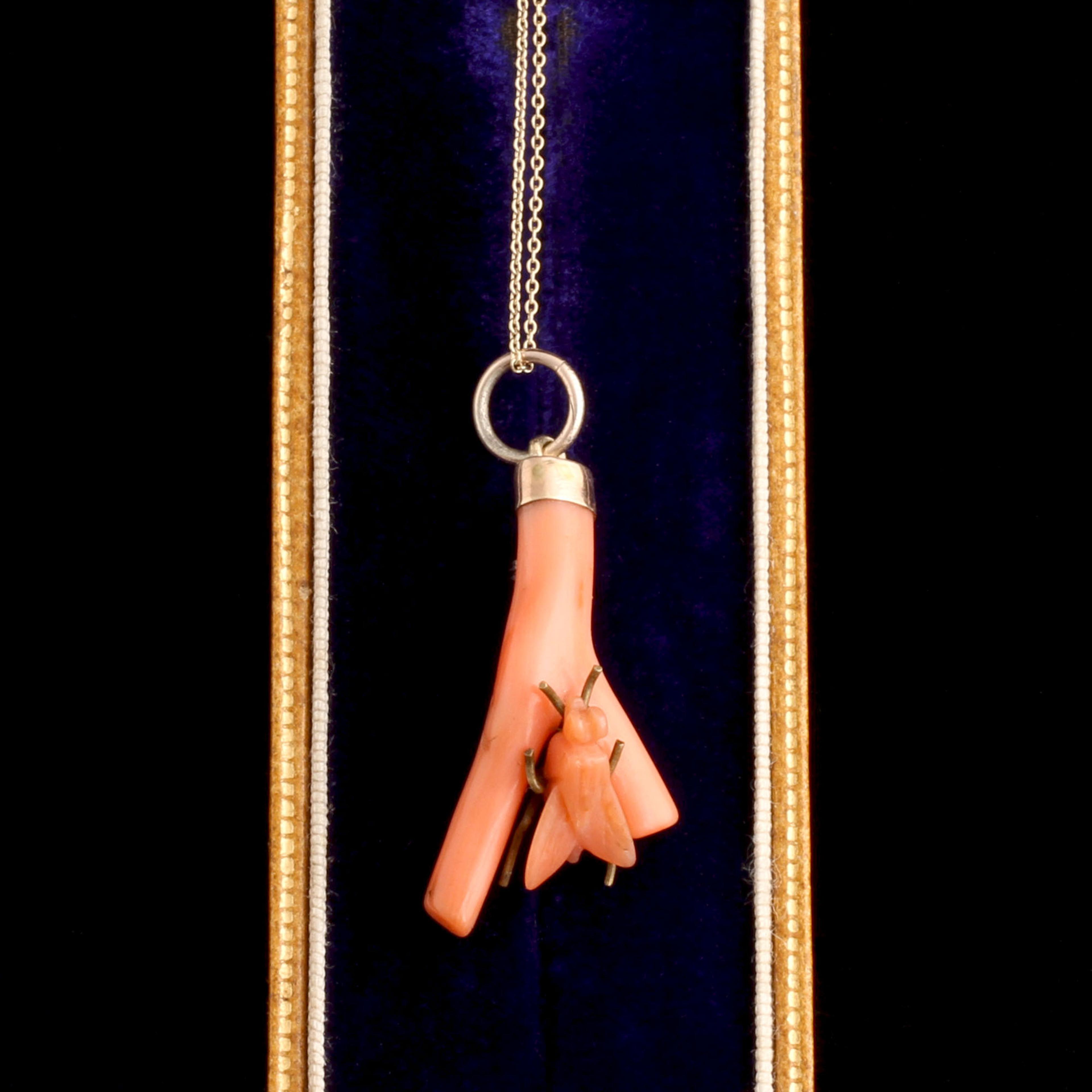Victorian Coral Fly & Branch Necklace