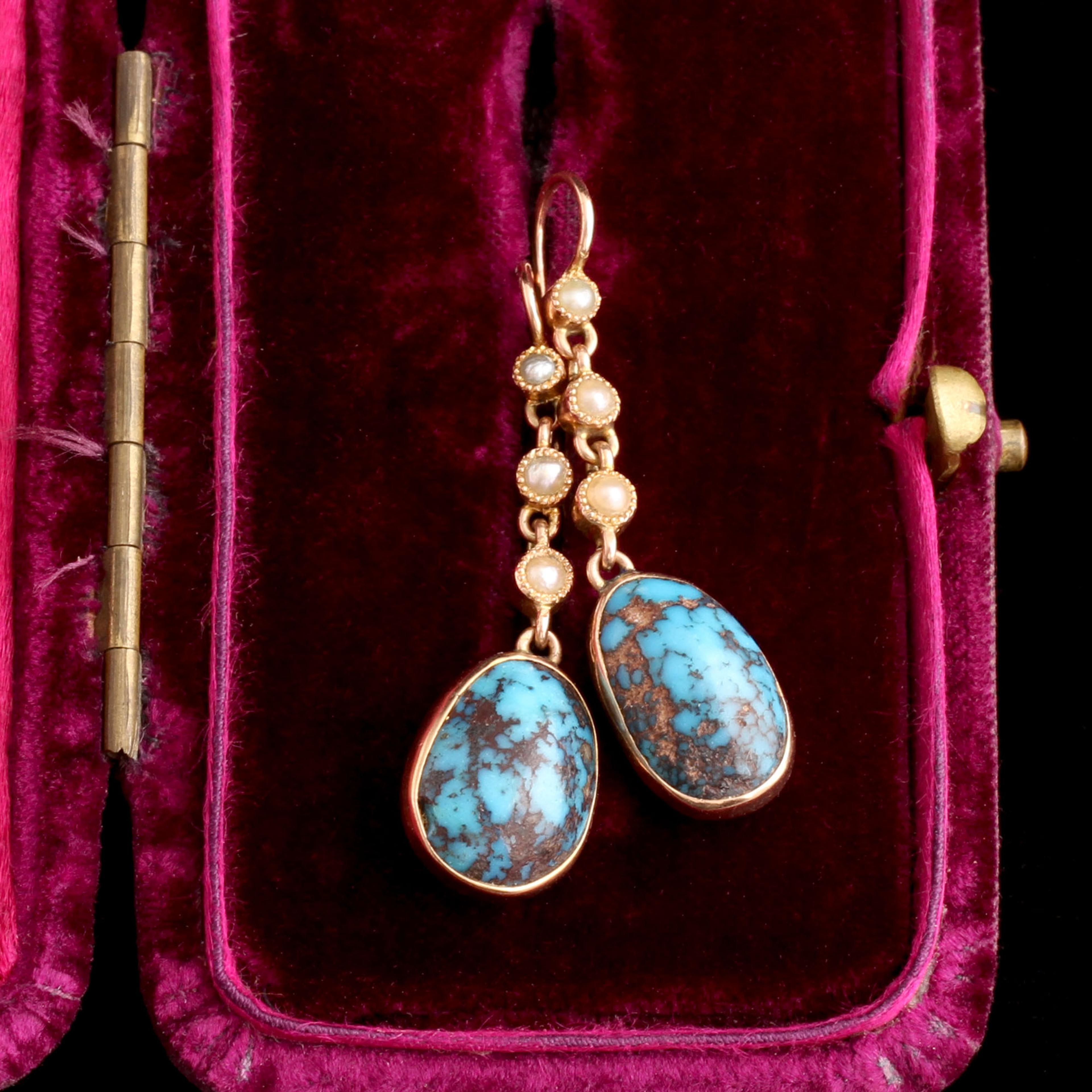 Arts & Crafts Turquoise Matrix Drop Earrings