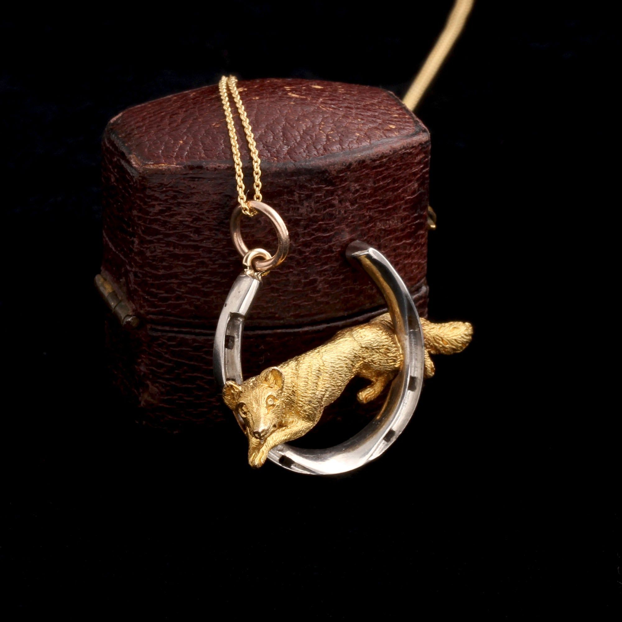 Detail of Art Deco Fox & Horseshoe Necklace