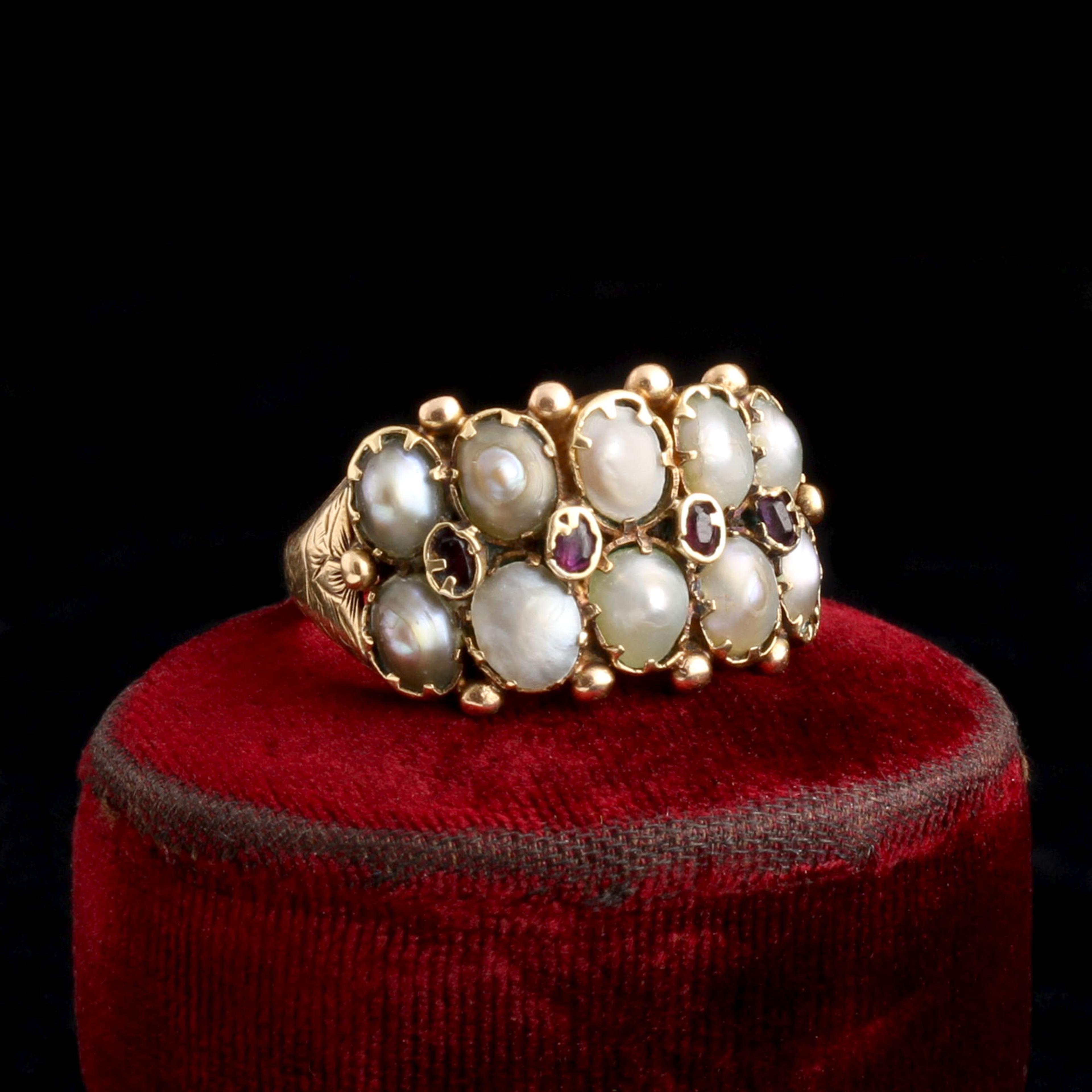 Mid Victorian Double Row Pearl & Ruby Ring