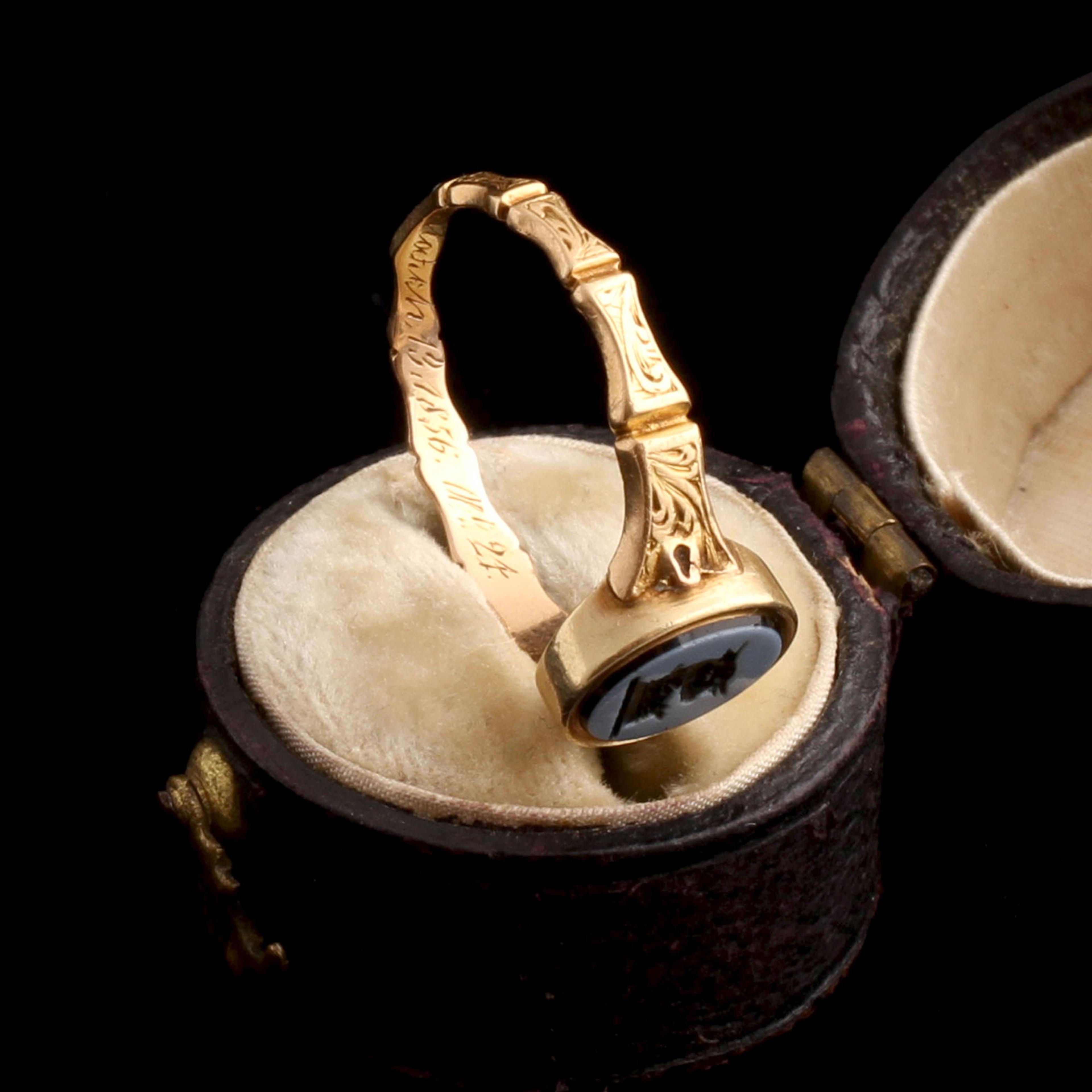 Victorian Bull & Coronet Intaglio Mourning Ring