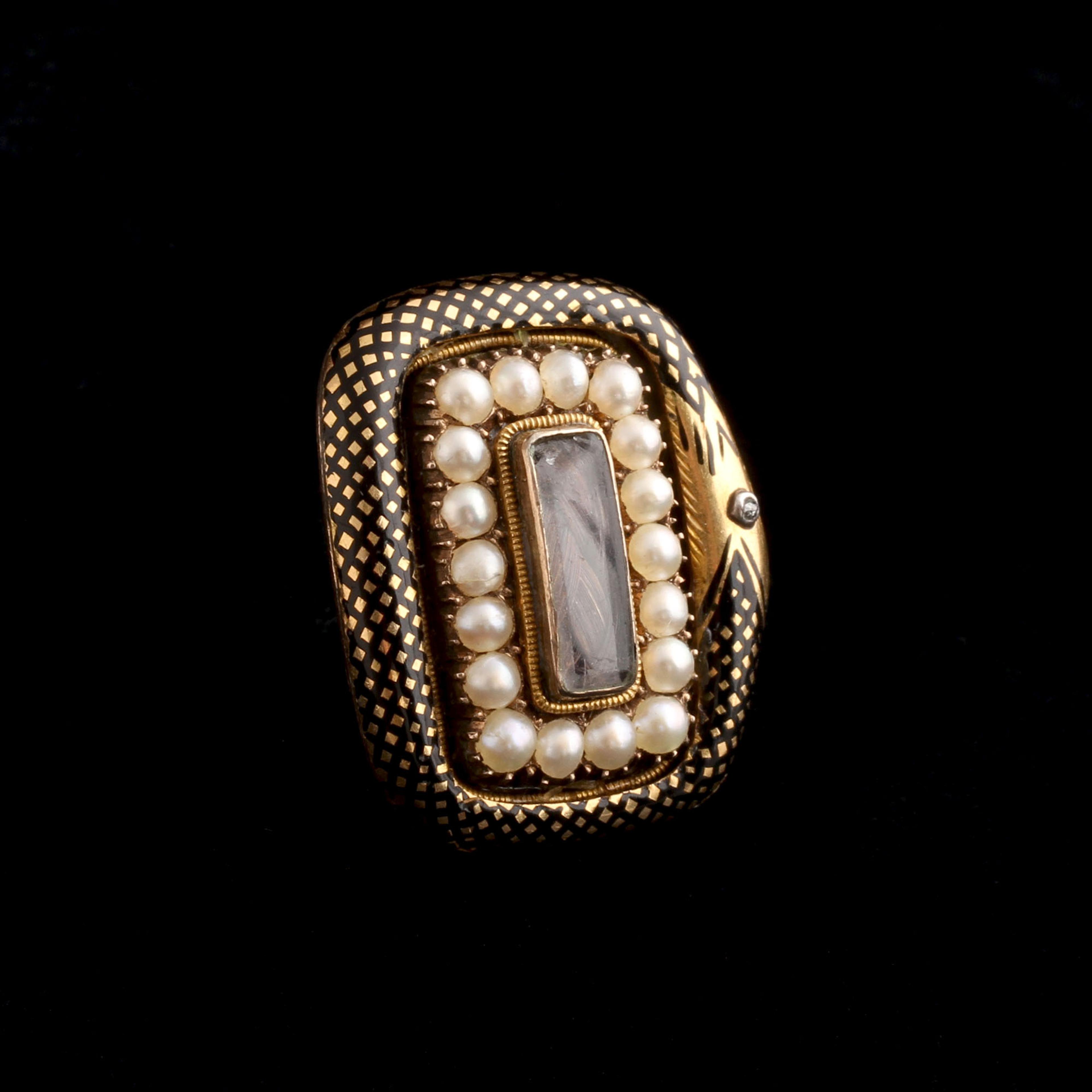 Georgian Enamel Ouroboros Mourning Brooch