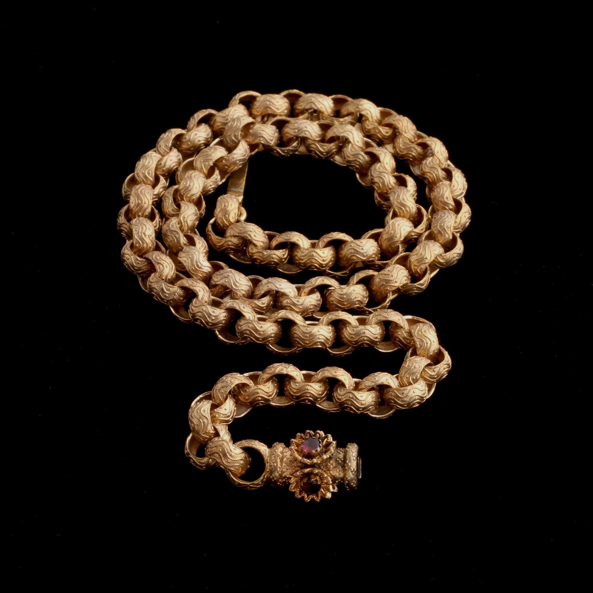 Georgian Pinchbeck Chain with Garnet Clasp