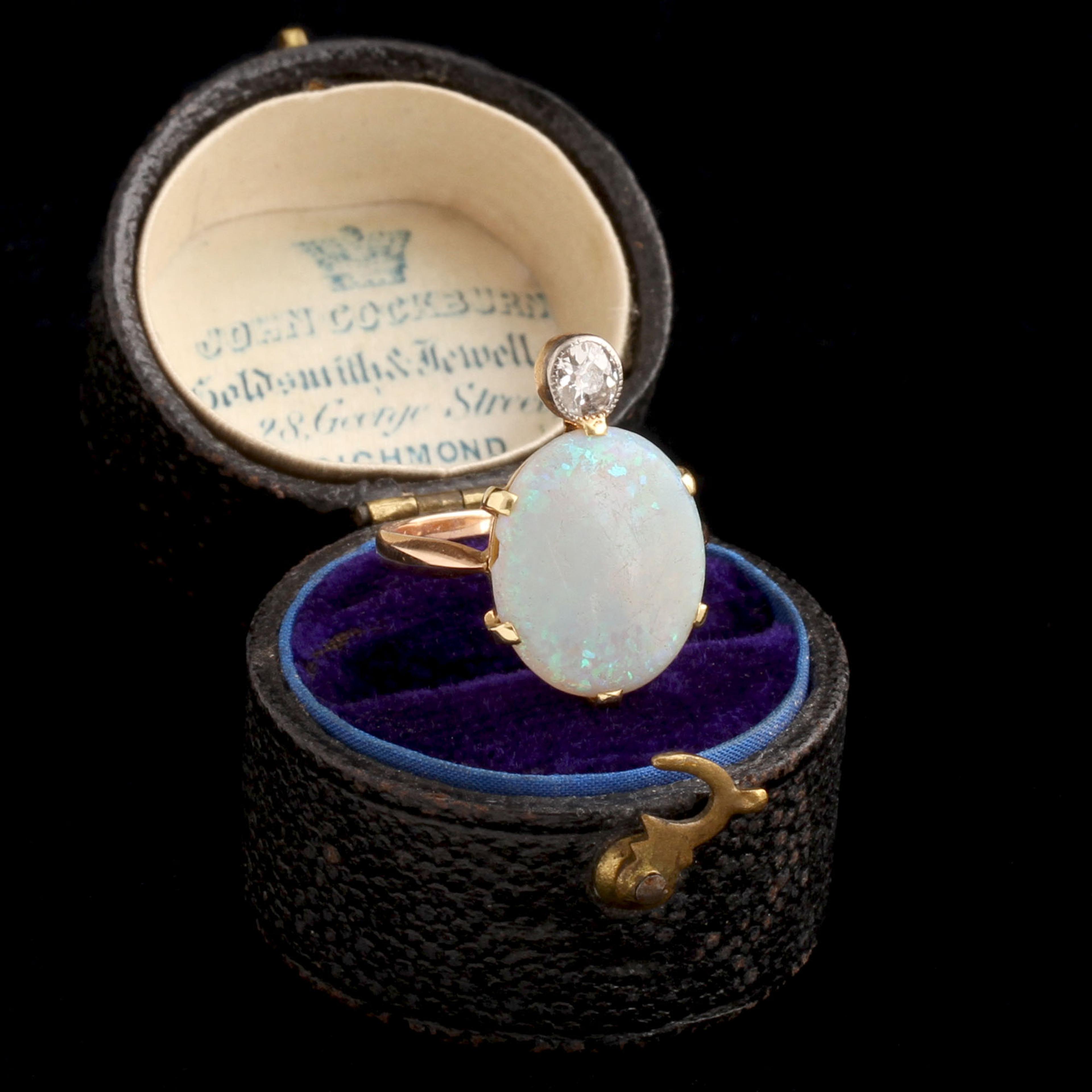 1920s Asymmetrical Opal & Diamond Ring
