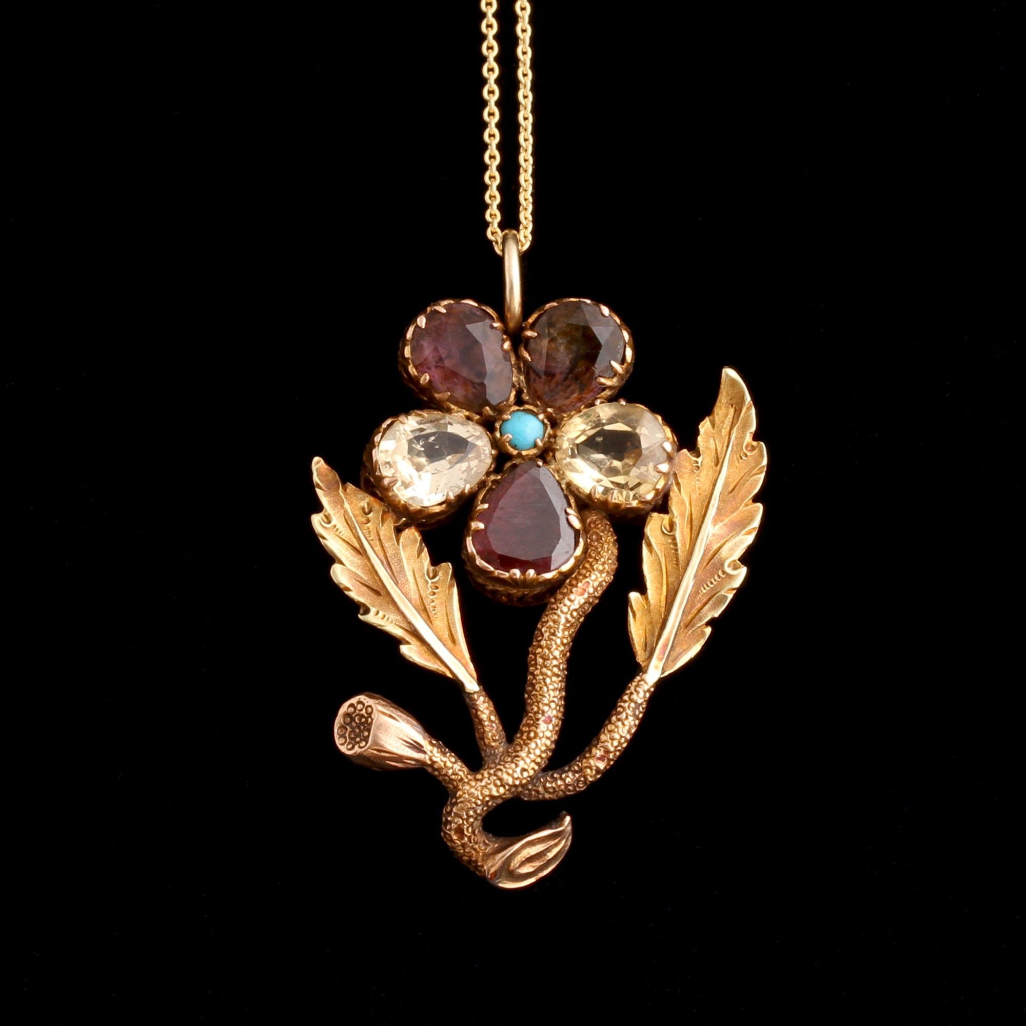 Early Victorian Multi Gemstone Pansy Necklace