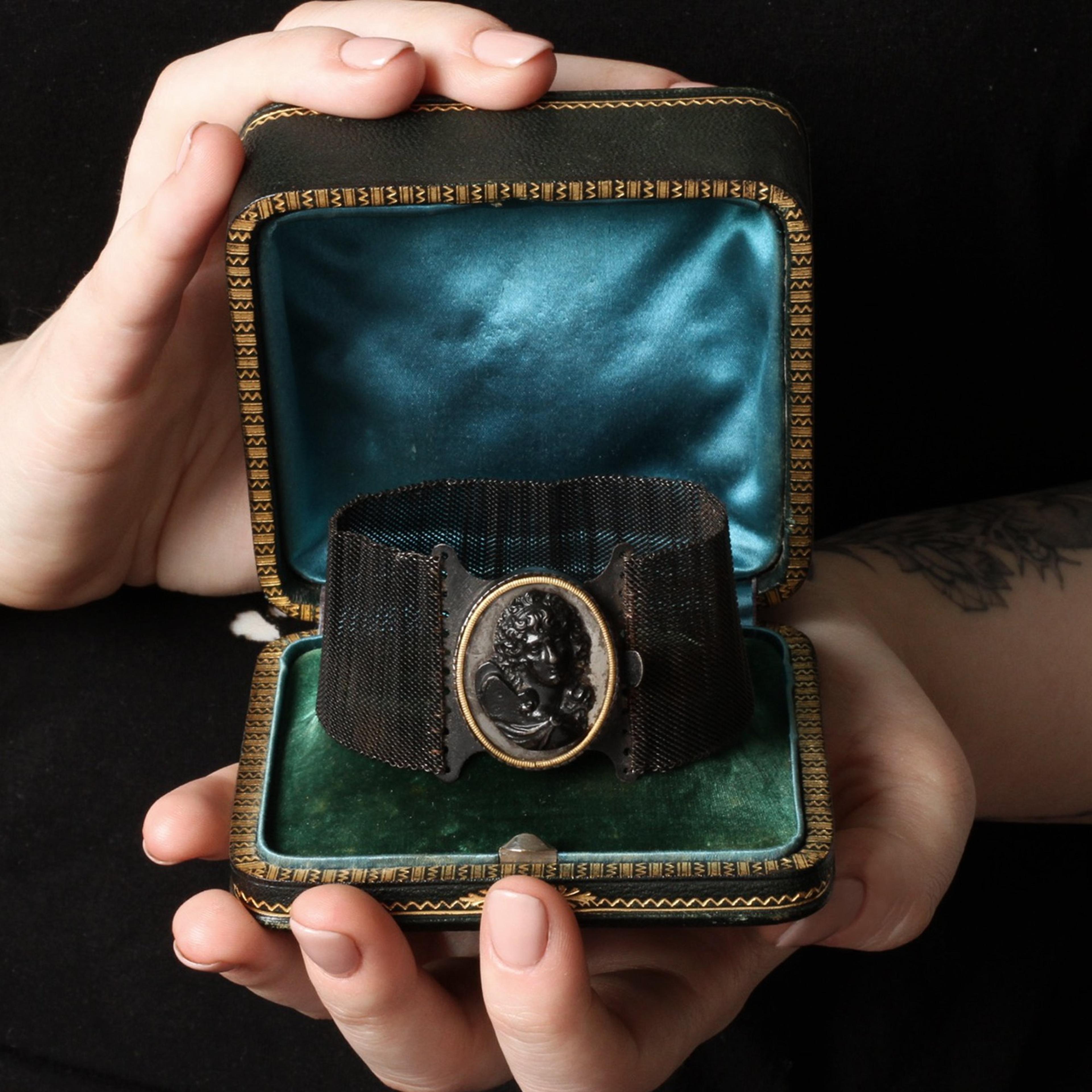 Detail of Berlin Iron Bracelet with Eros Centocelle Cameo