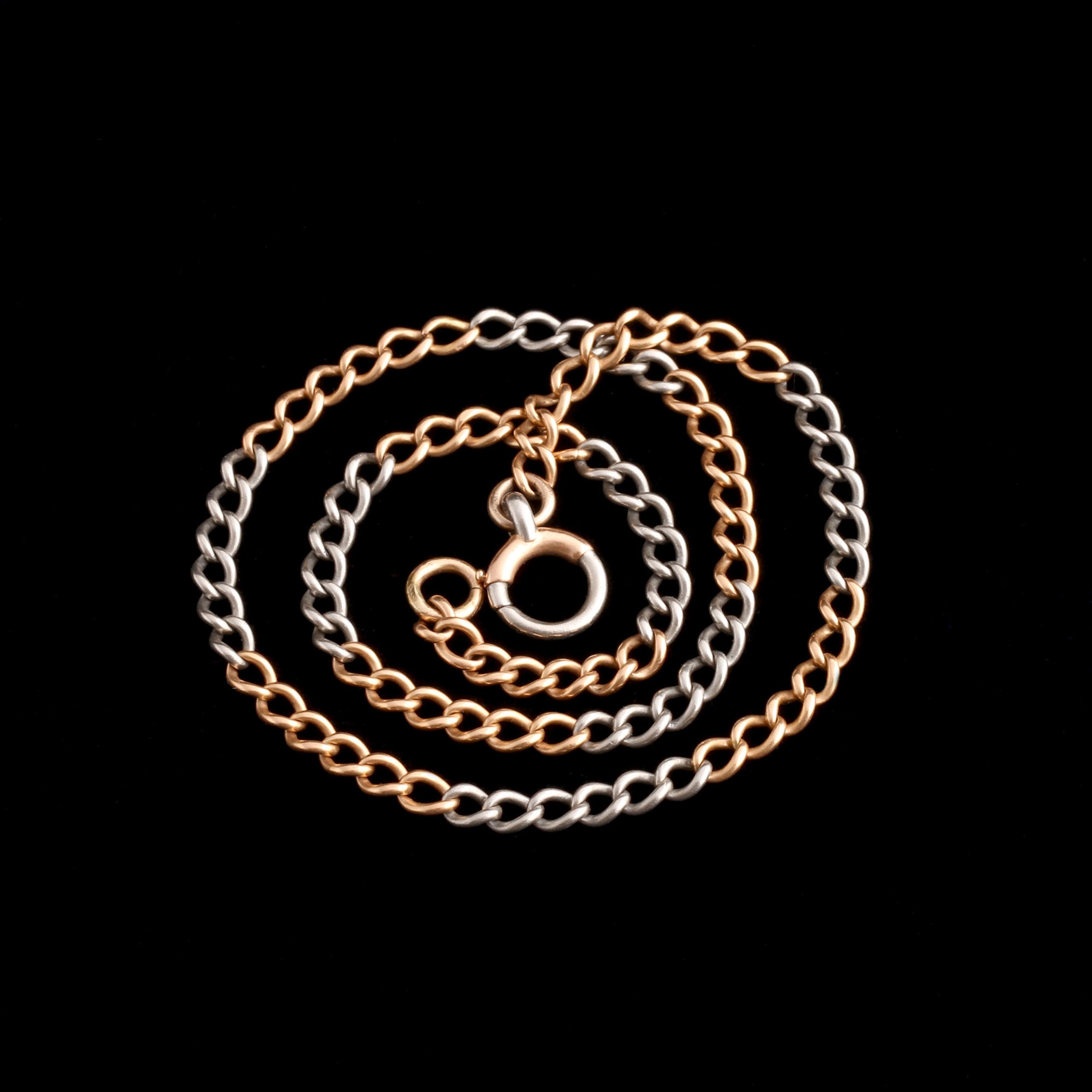 Detail of Early 20th Century Rose Gold & Platinum 15" Albert Chain